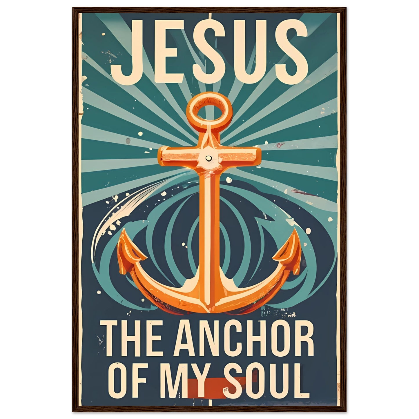 Jesus, the Anchor of My Soul Retro Style Christian Cross Deep Ocean Framed Poster