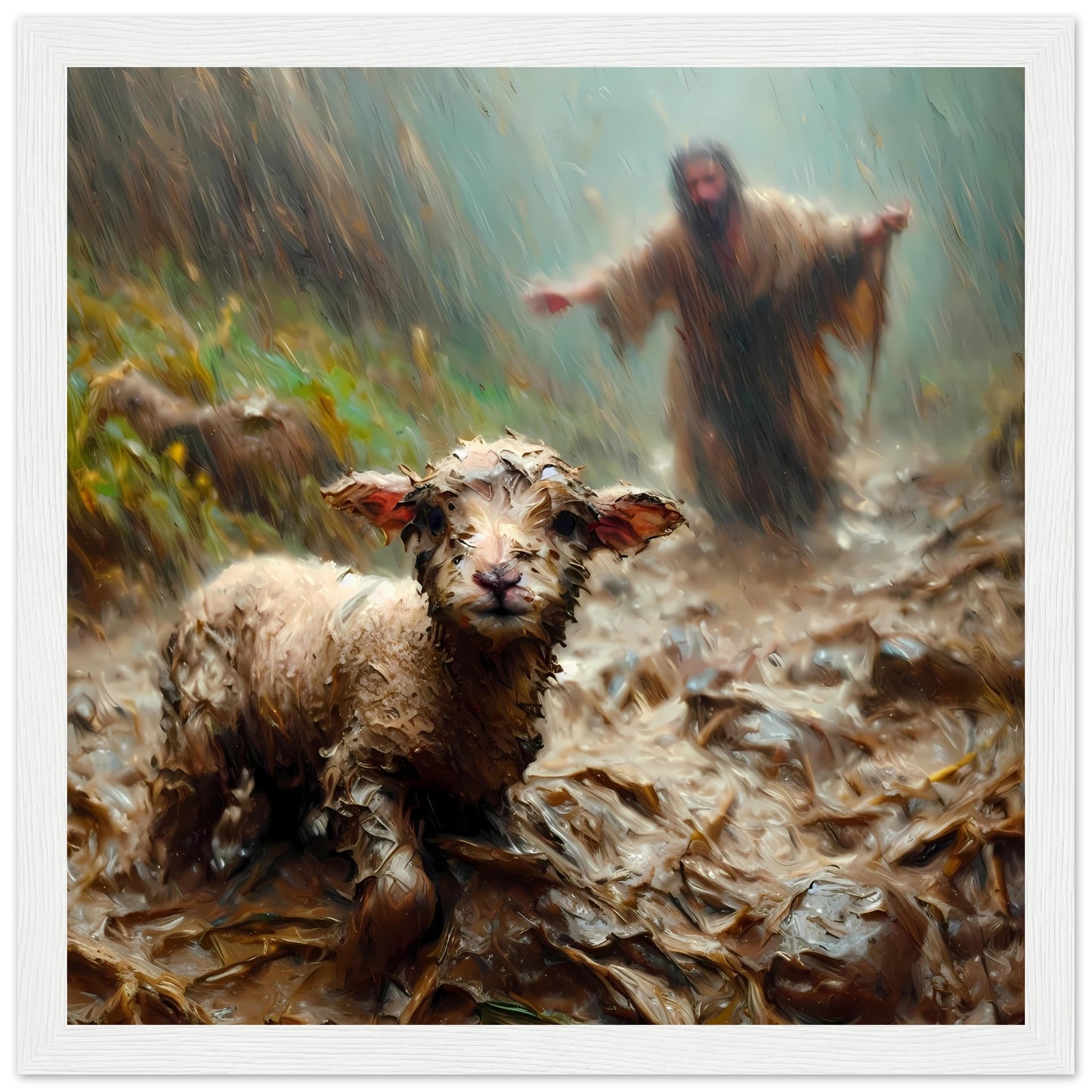 There You Are, Jesus Running After a Lost Lamb Framed Print