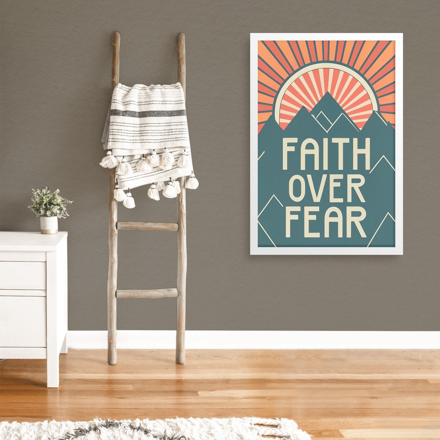 Faith Over Fear Retro Style Framed Print