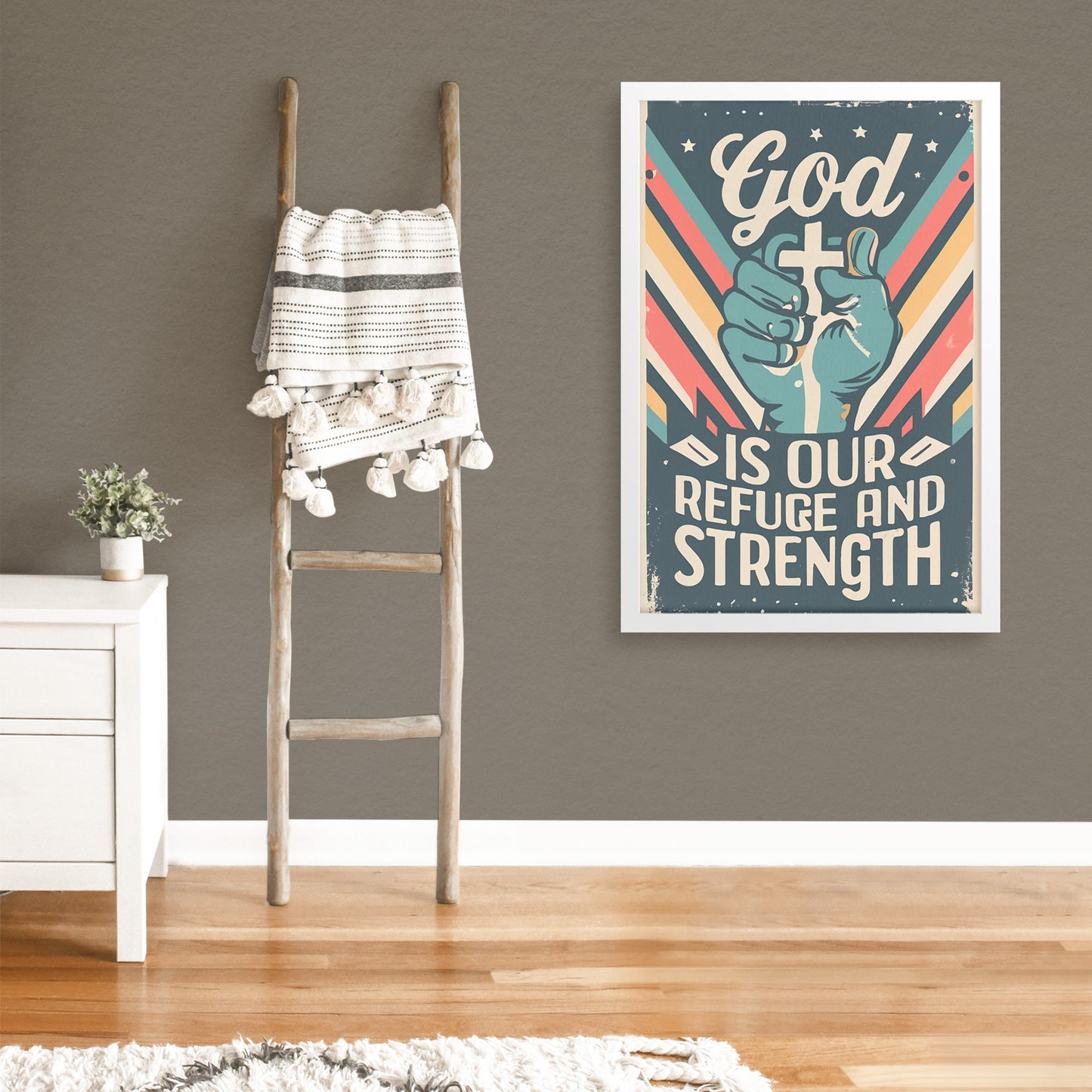 God is our refuge and strength Retro Style Framed Print