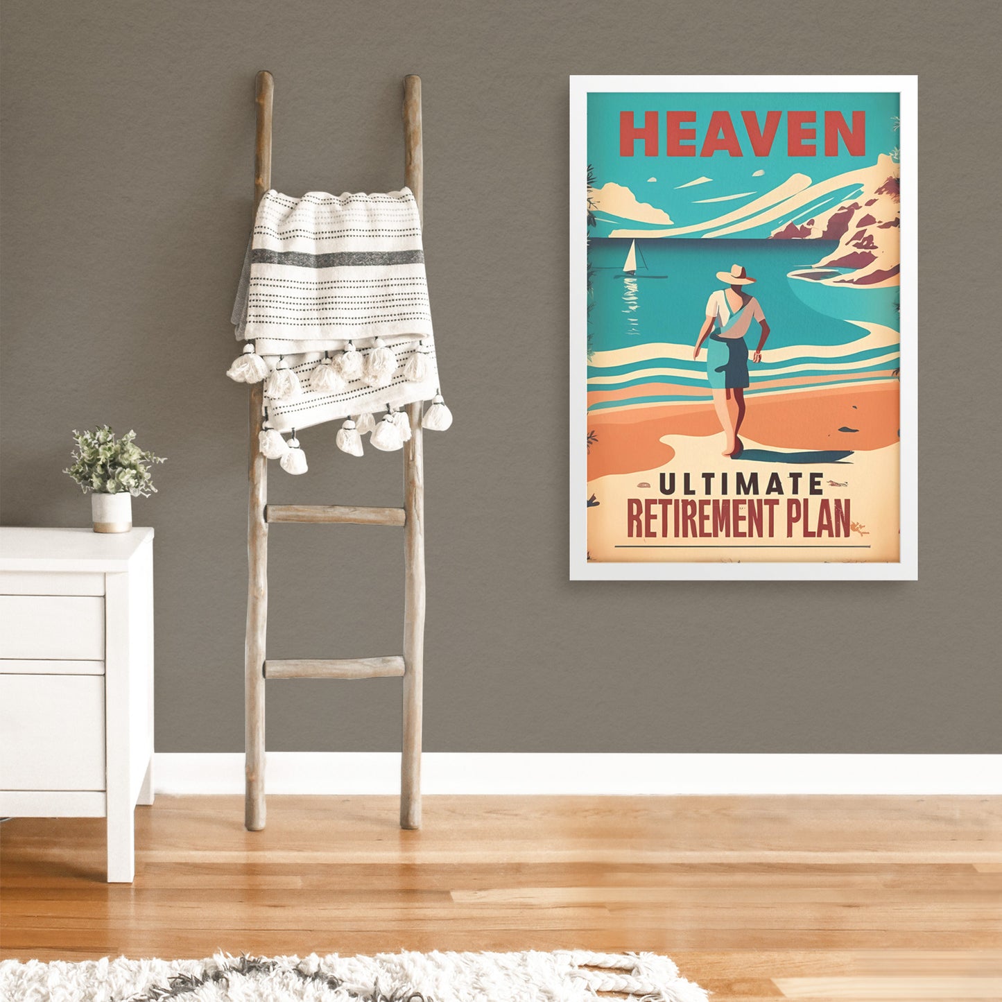 Heaven, the Ultimate Retirement Plan Retro Style Beach Man Framed Poster