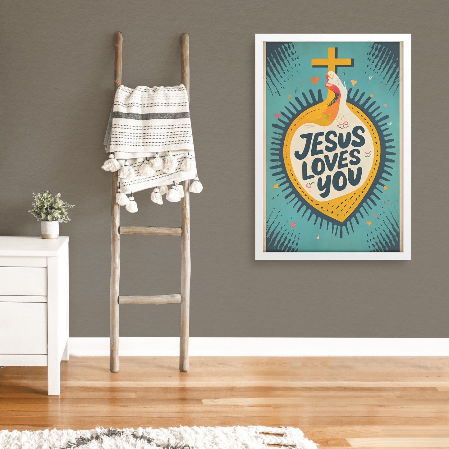 Jesus Loves You Retro Style Framed Print
