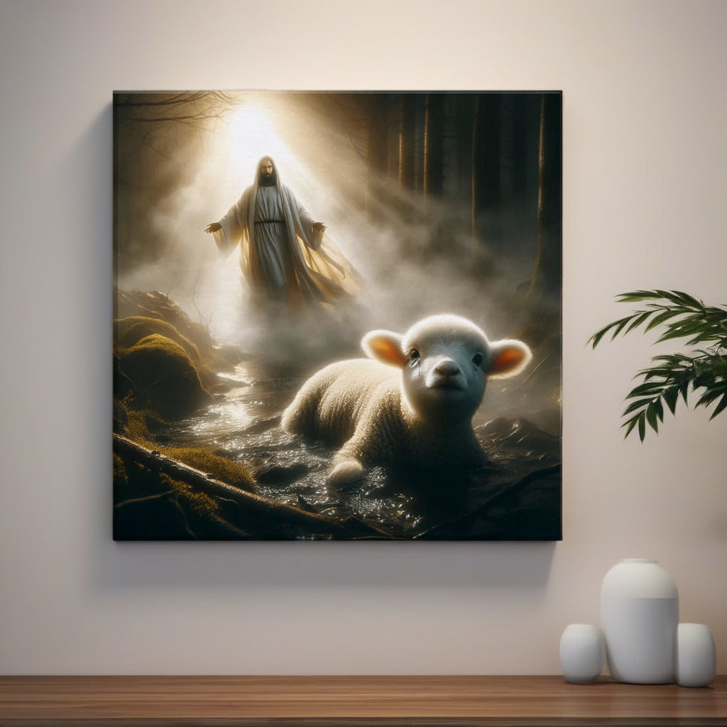 Divine Rescue Jesus Saves Lost Lamb Christian Wall Canva on Wall