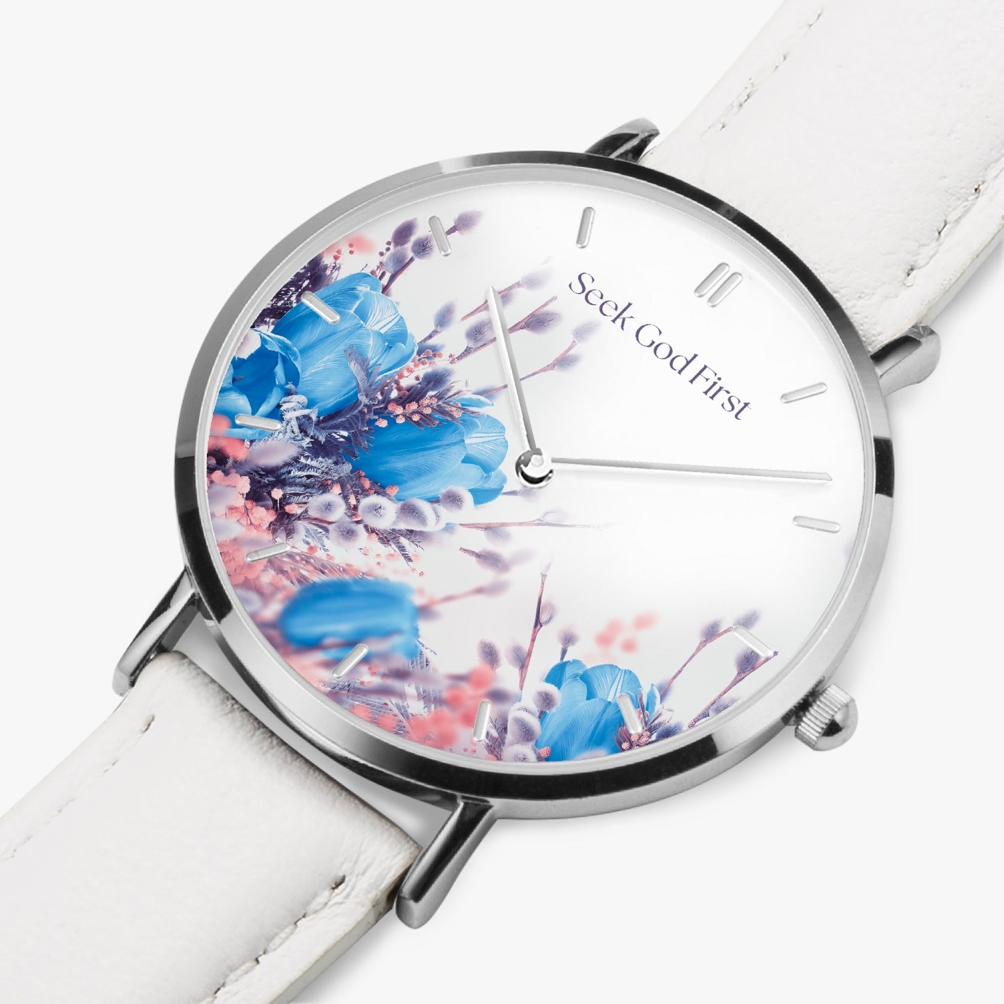 Seek God First Leather Strap Quartz Watch