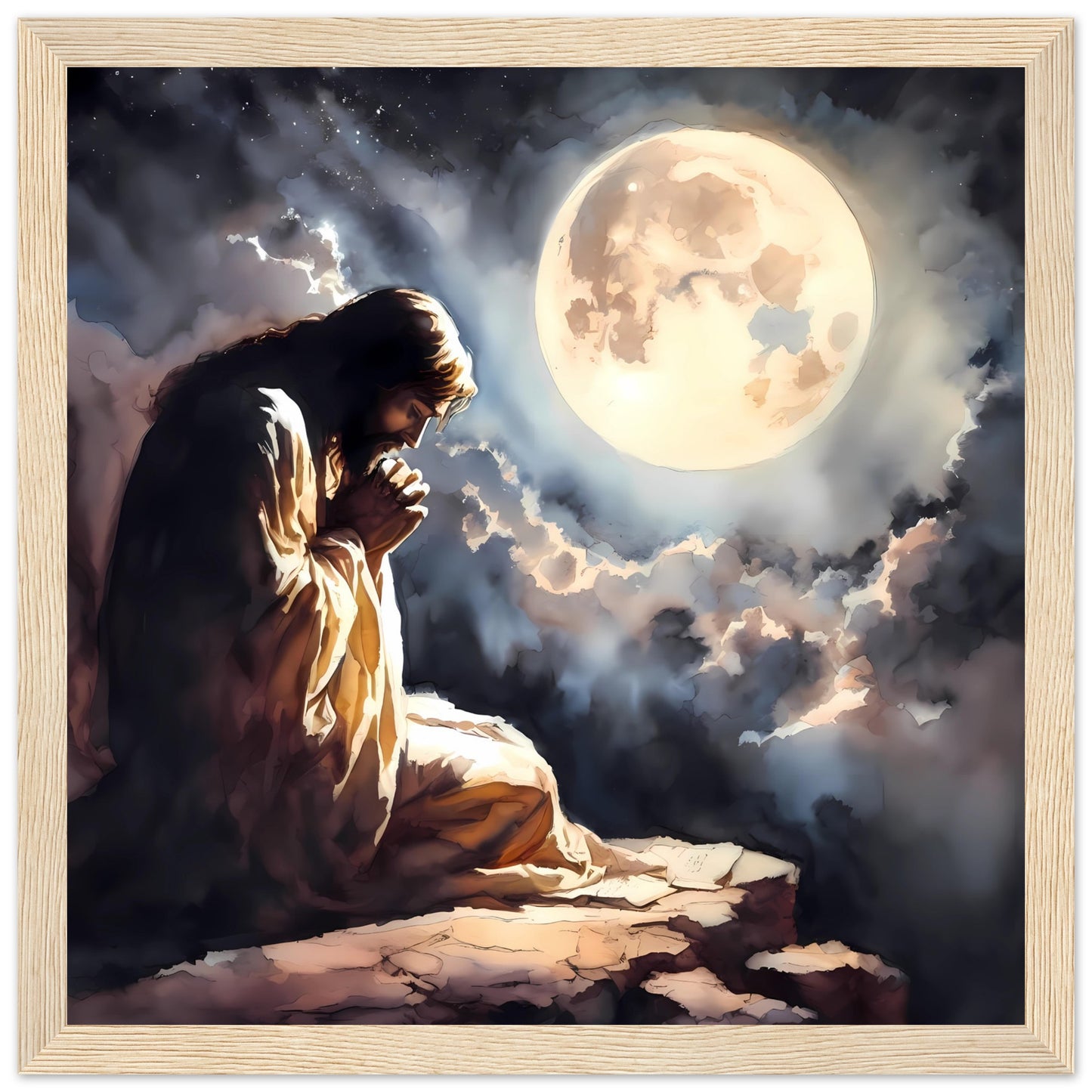 Jesus Praying under the Moon Framed Print