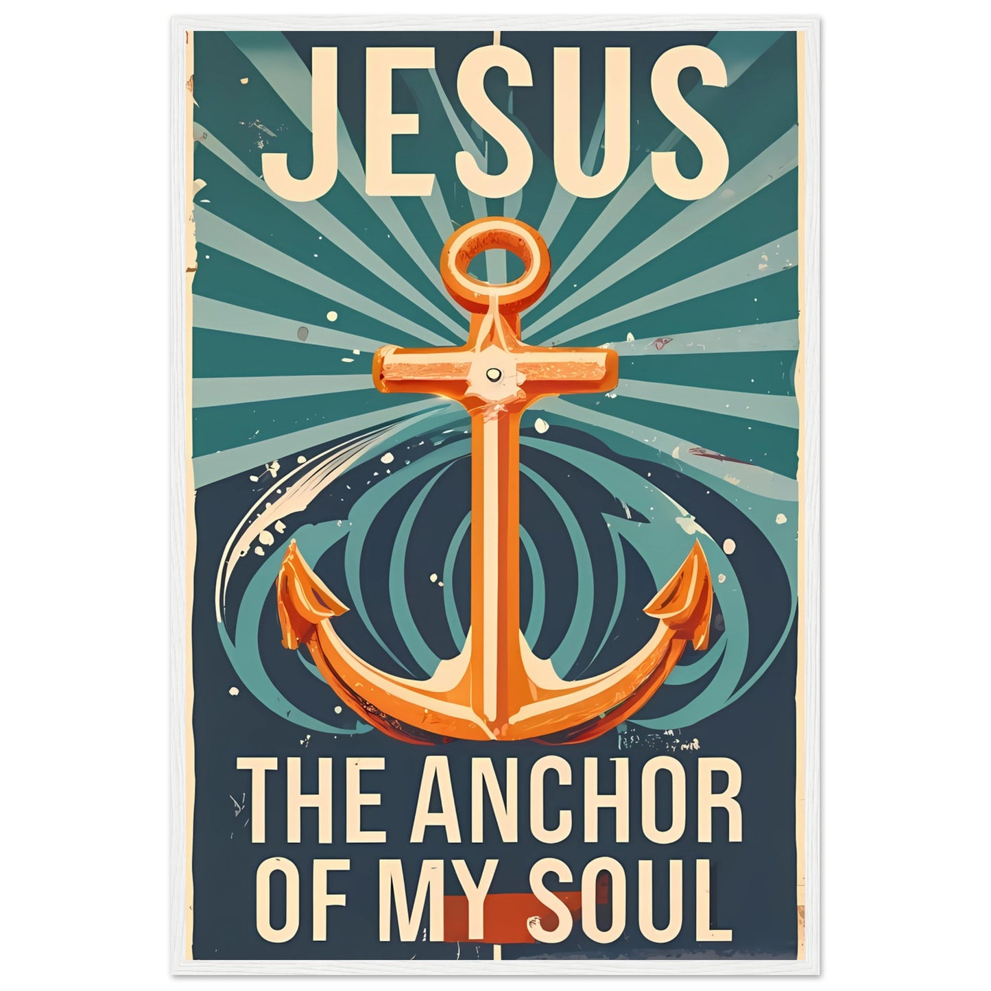 Jesus, the Anchor of My Soul Retro Style Christian Cross Deep Ocean Framed Poster