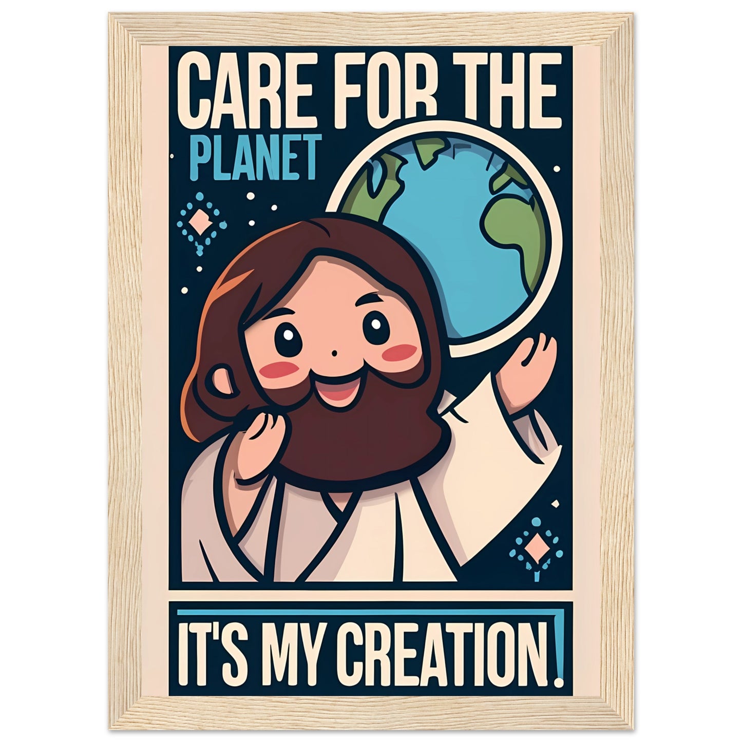 Cartoon Jesus Care for the Planet Framed Poster