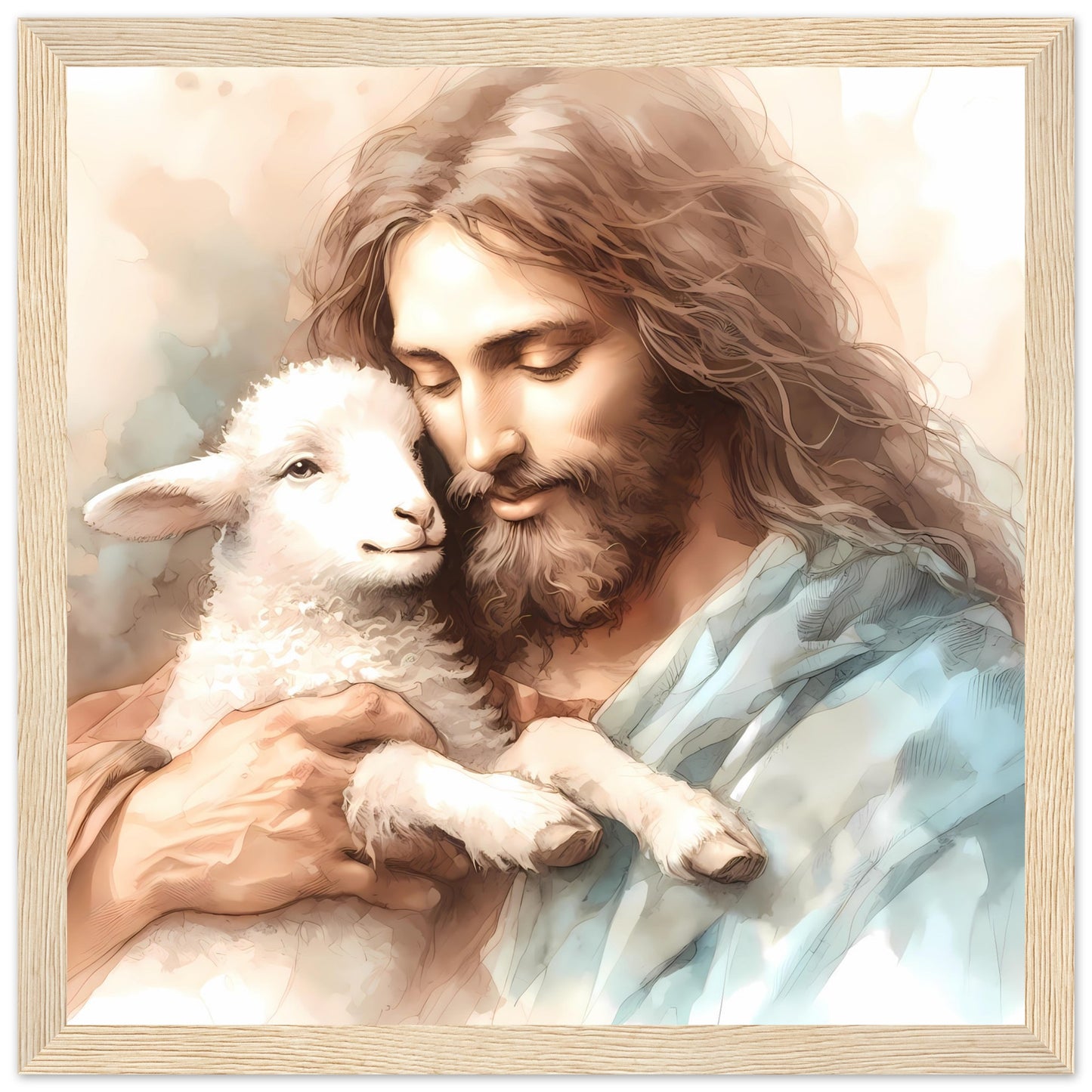Jesus and the Lamb Watercolor Framed Print