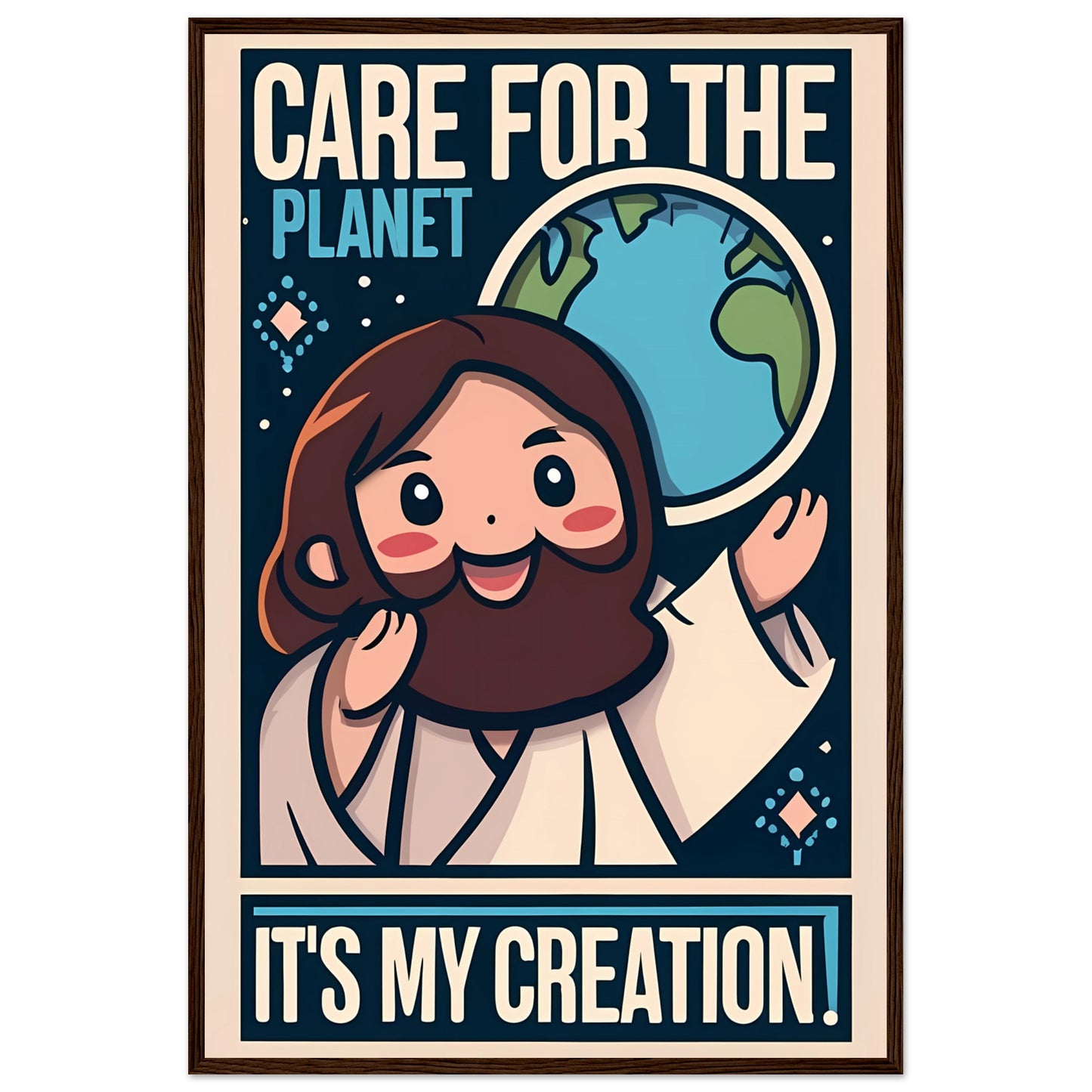 Cartoon Jesus Care for the Planet Framed Poster