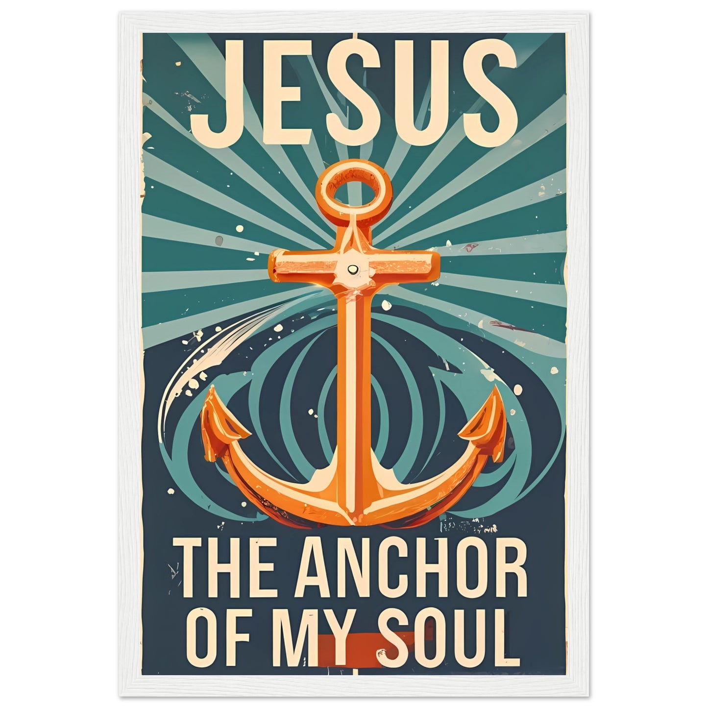 Jesus, the Anchor of My Soul Retro Style Christian Cross Deep Ocean Framed Poster