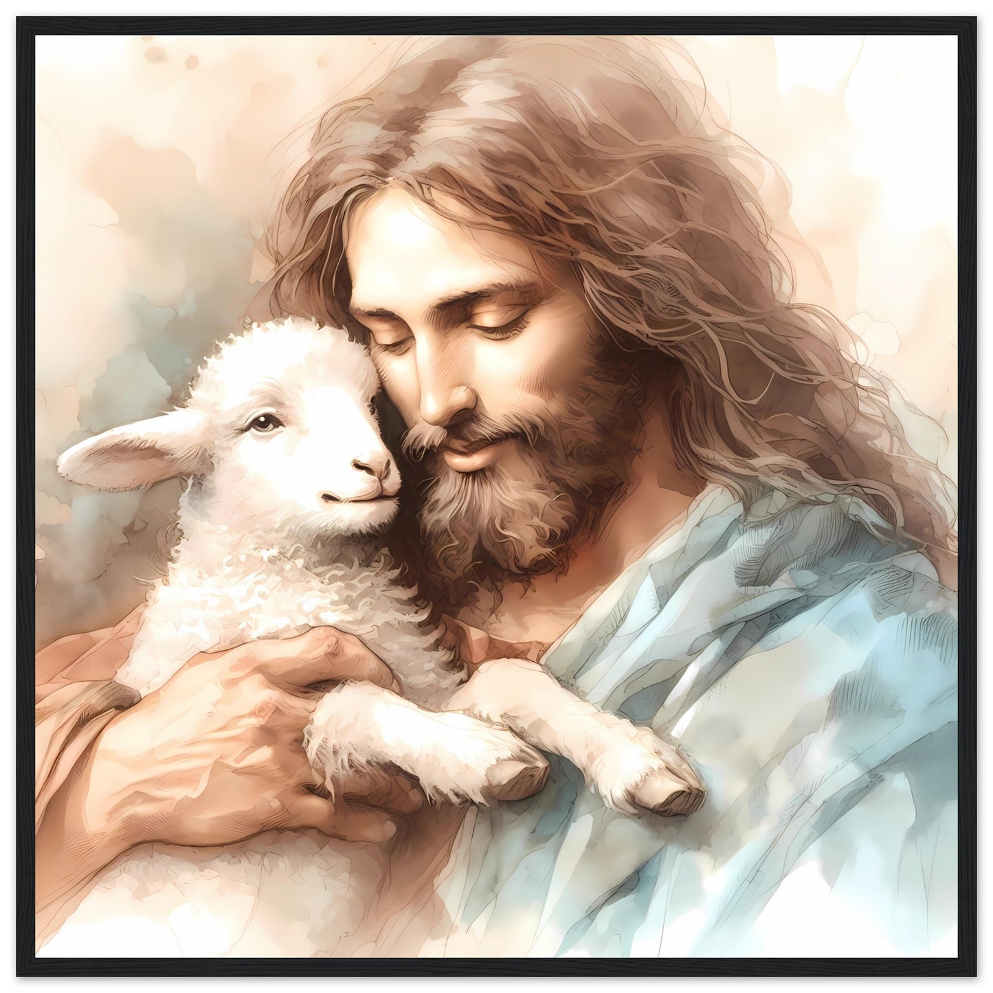 Jesus and the Lamb Watercolor Framed Print
