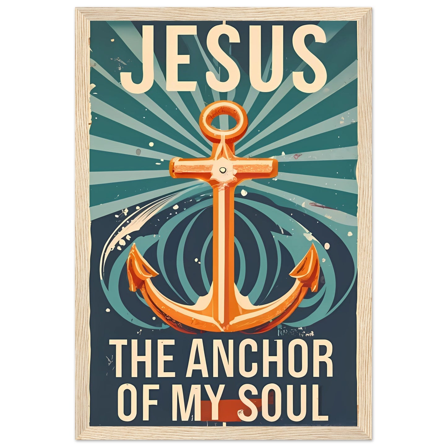 Jesus, the Anchor of My Soul Retro Style Christian Cross Deep Ocean Framed Poster