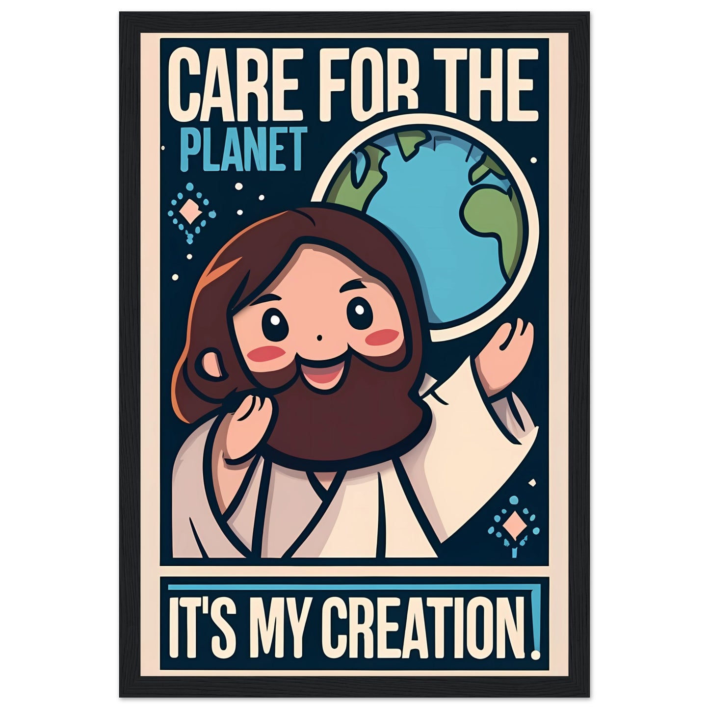 Cartoon Jesus Care for the Planet Framed Poster