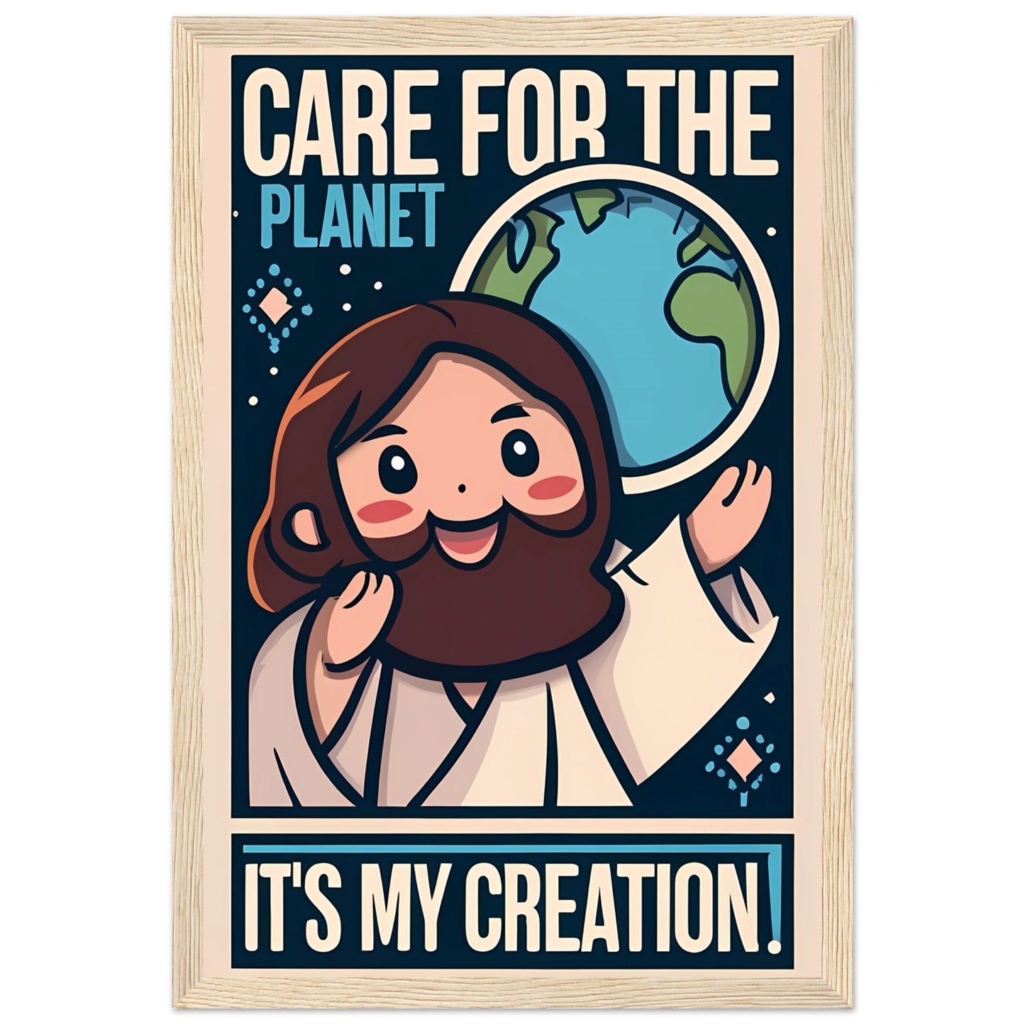 Cartoon Jesus Care for the Planet Framed Poster