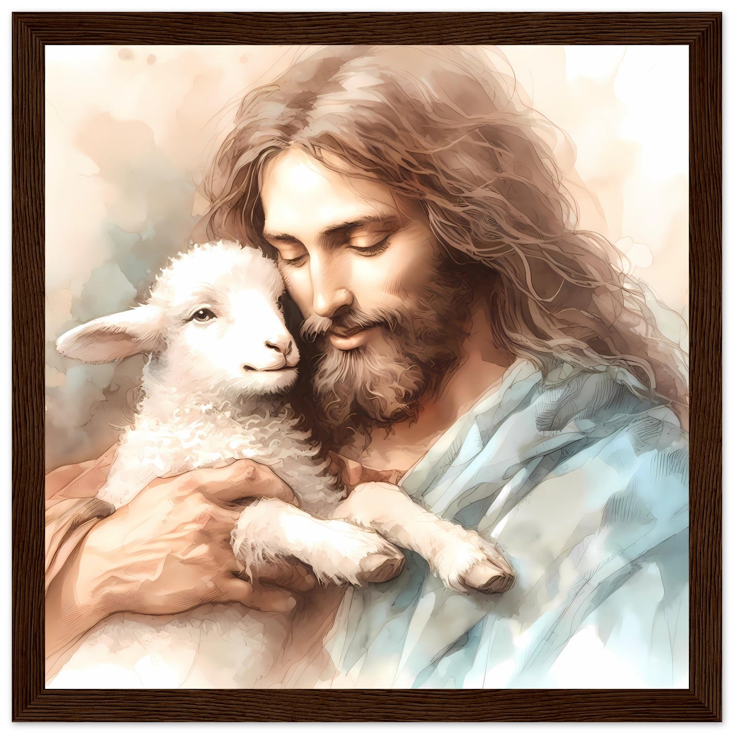 Jesus and the Lamb Watercolor Framed Print