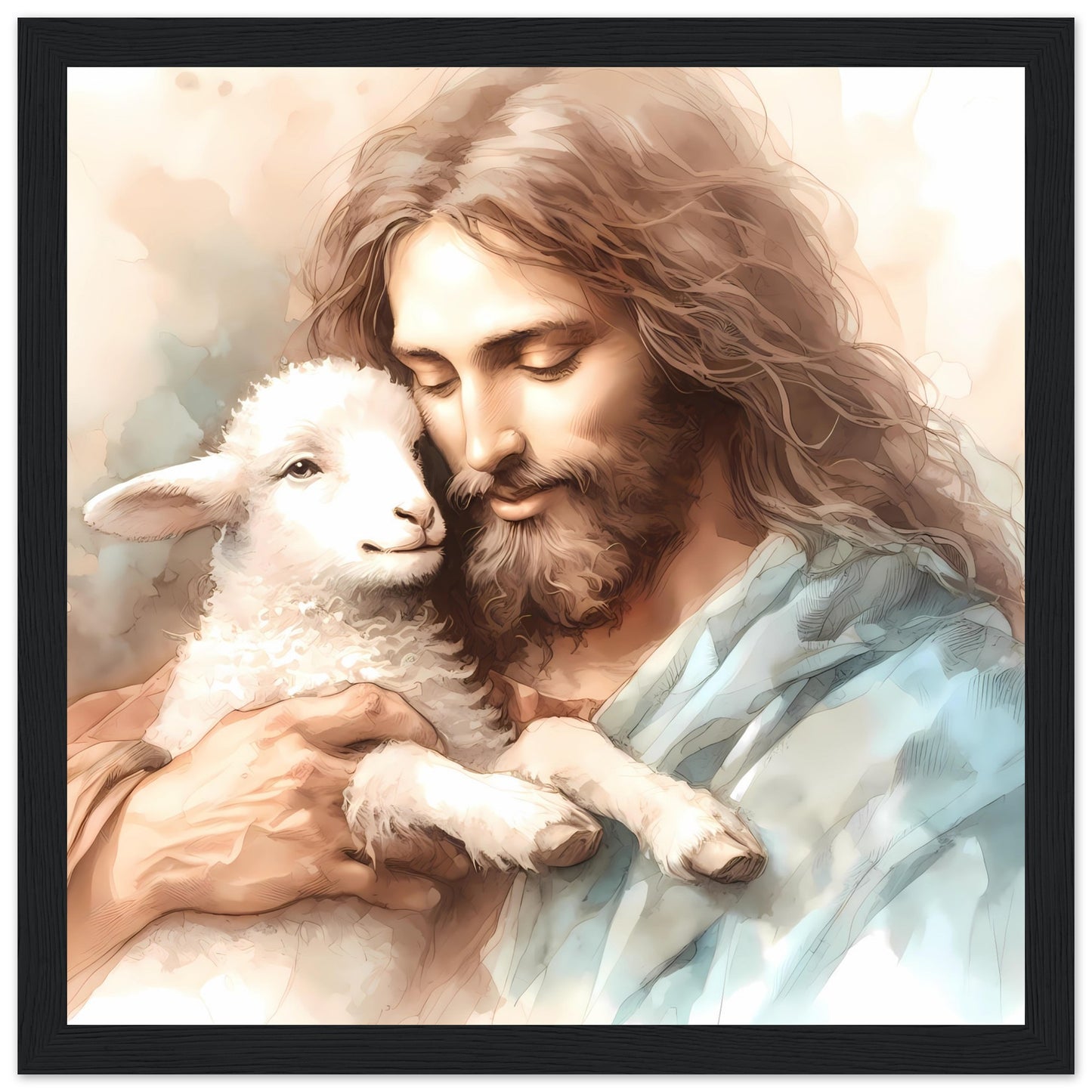 Jesus and the Lamb Watercolor Framed Print