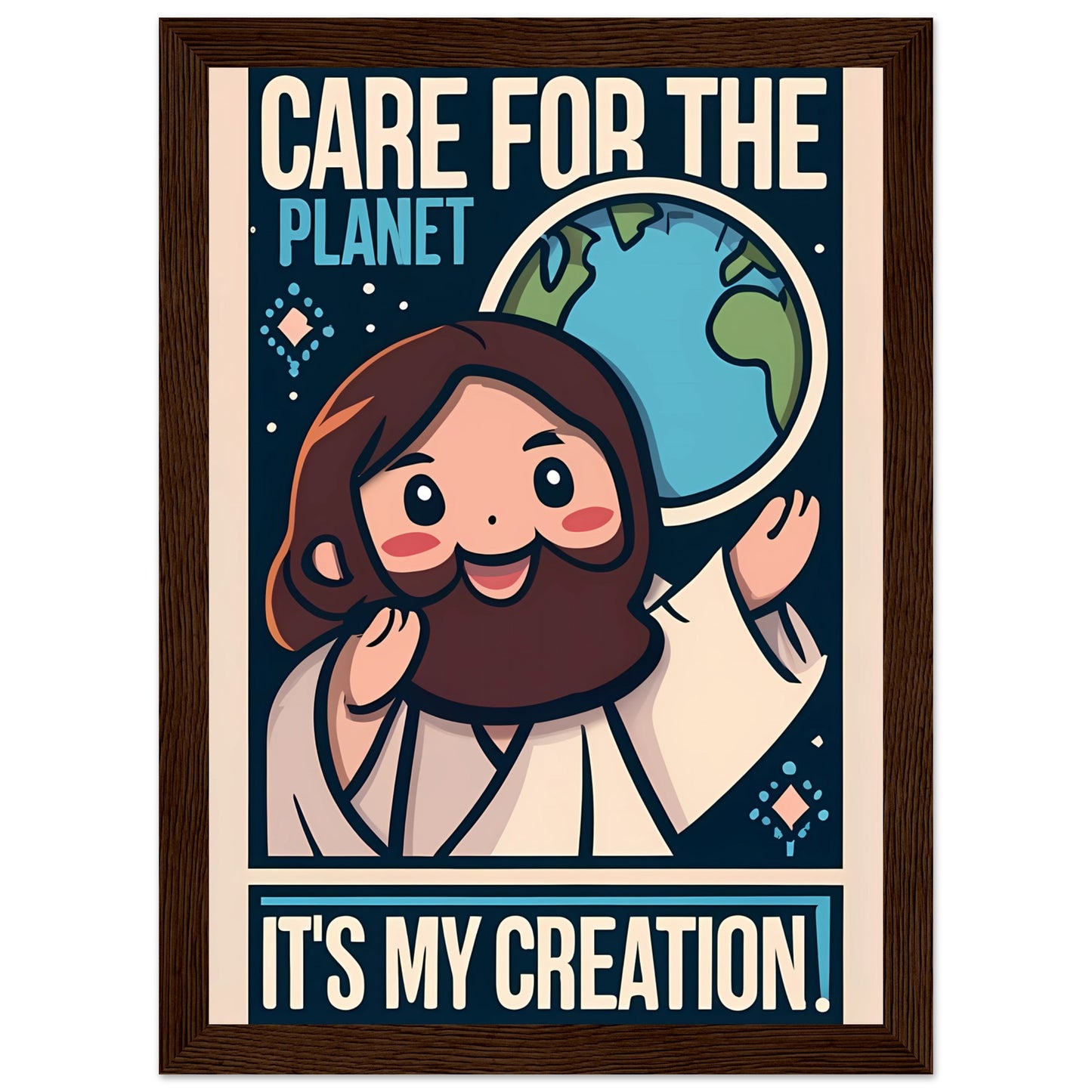 Cartoon Jesus Care for the Planet Framed Poster