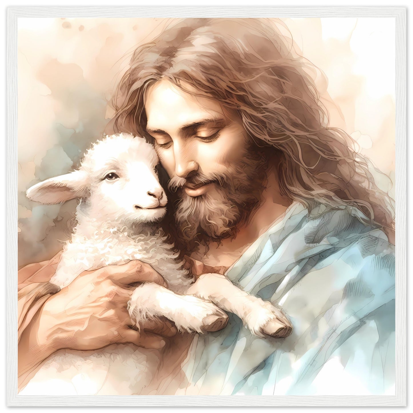 Jesus and the Lamb Watercolor Framed Print