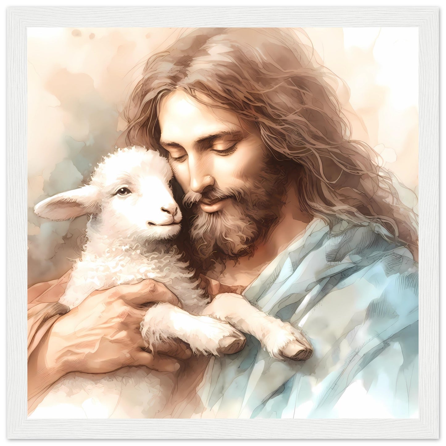 Jesus and the Lamb Watercolor Framed Print