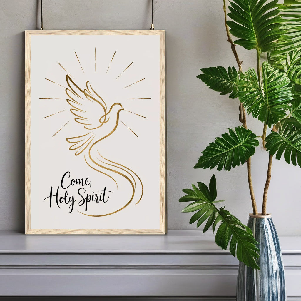 Come Holy Spirit | Gold Foil Dove Christian Wall Art Print – Lafia Craft