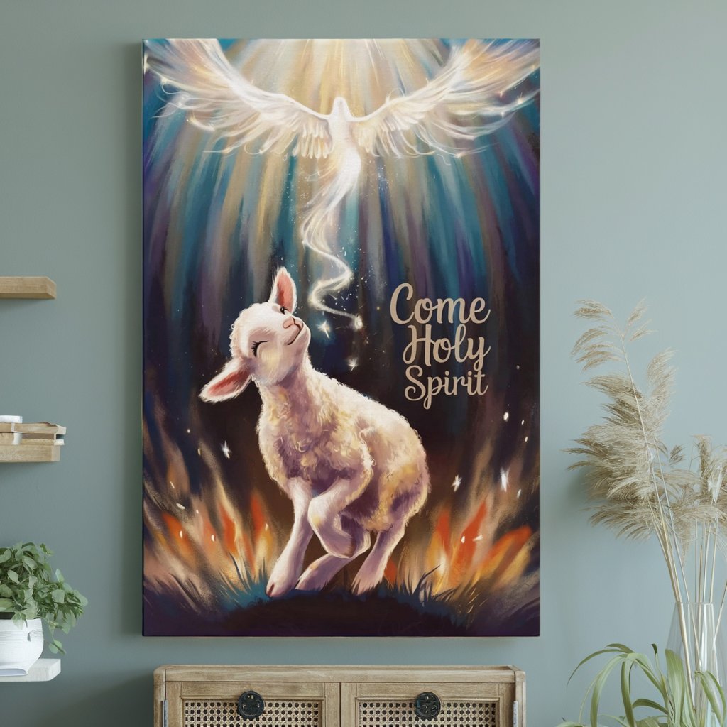 Come Holy Spirit | Playful Lamb Christian Wall Canva | Faith Print