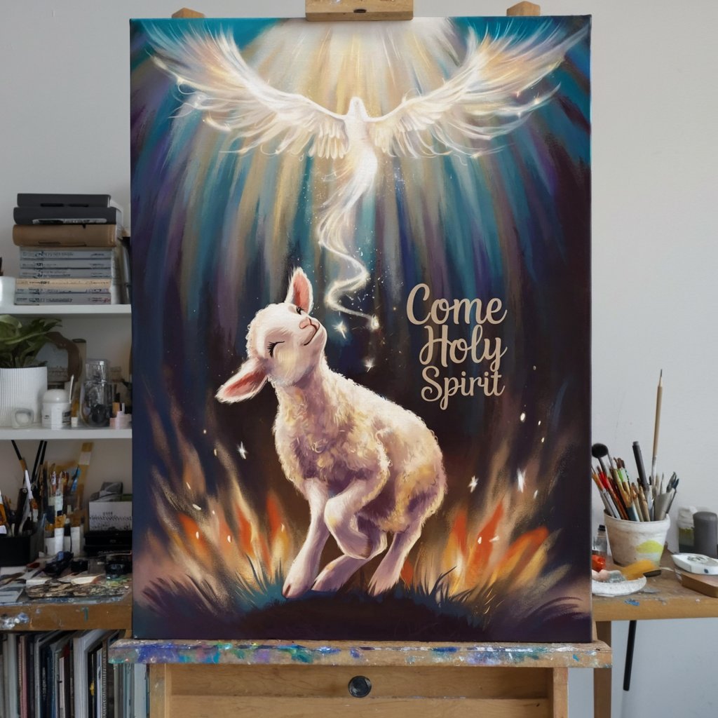 Come Holy Spirit | Playful Lamb Christian Wall Canva | Faith Print