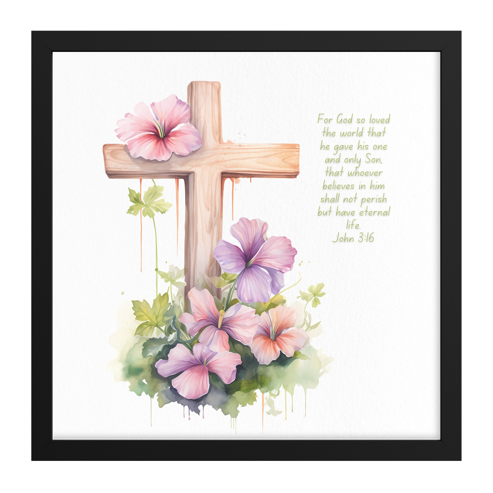 Cross of Redemption - John 3:16 Watercolor Framed Art Print – Lafia Craft