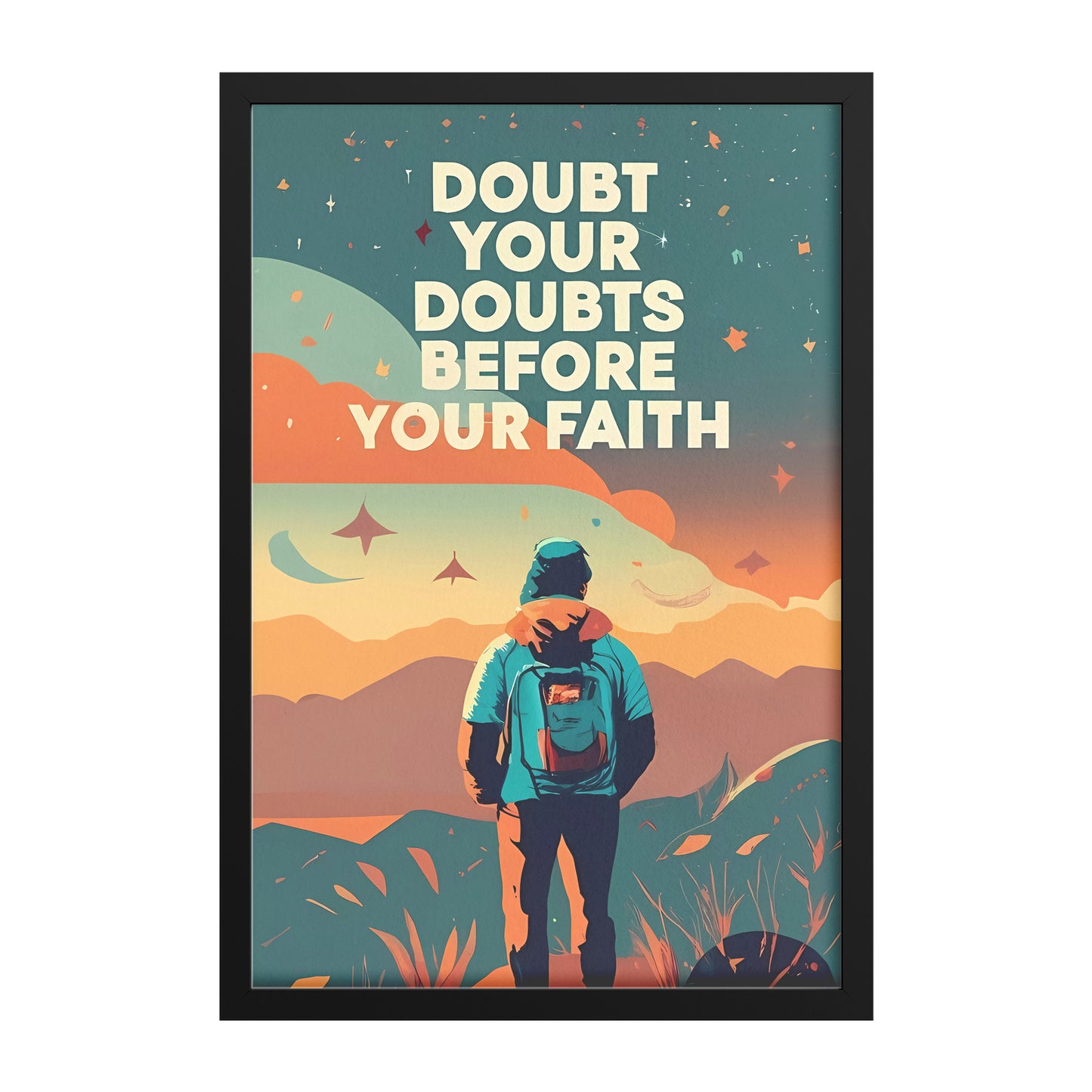 Doubt Your Doubts Before Your Faith Retro Style Framed Poster