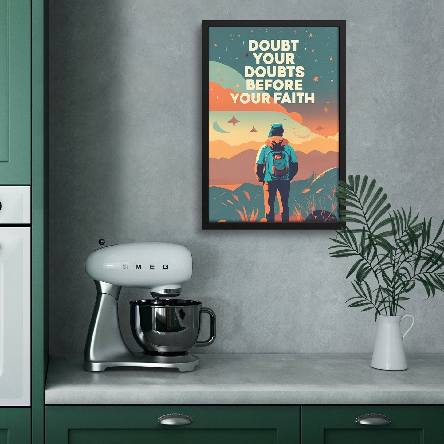 Doubt Your Doubts Before Your Faith Retro Style Framed Poster
