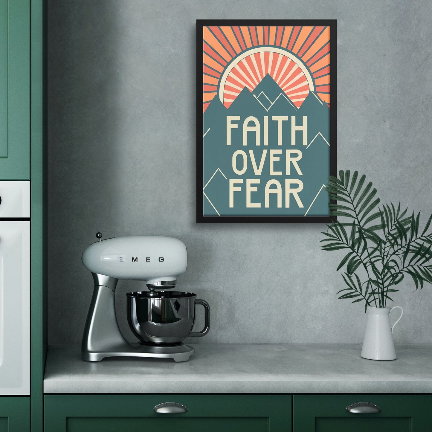Faith Over Fear Retro Style Framed Print