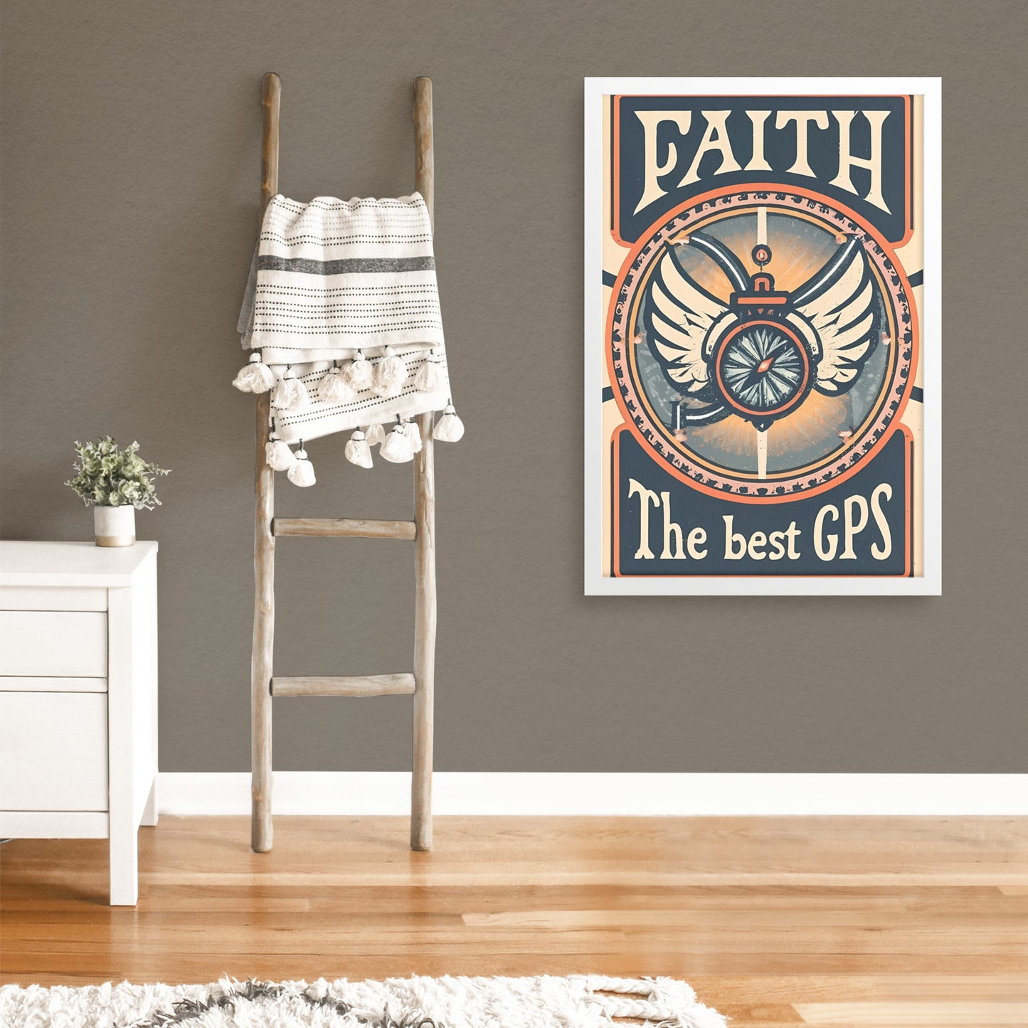 Faith: The Best GPS Retro Style Compass with Wings Framed Poster