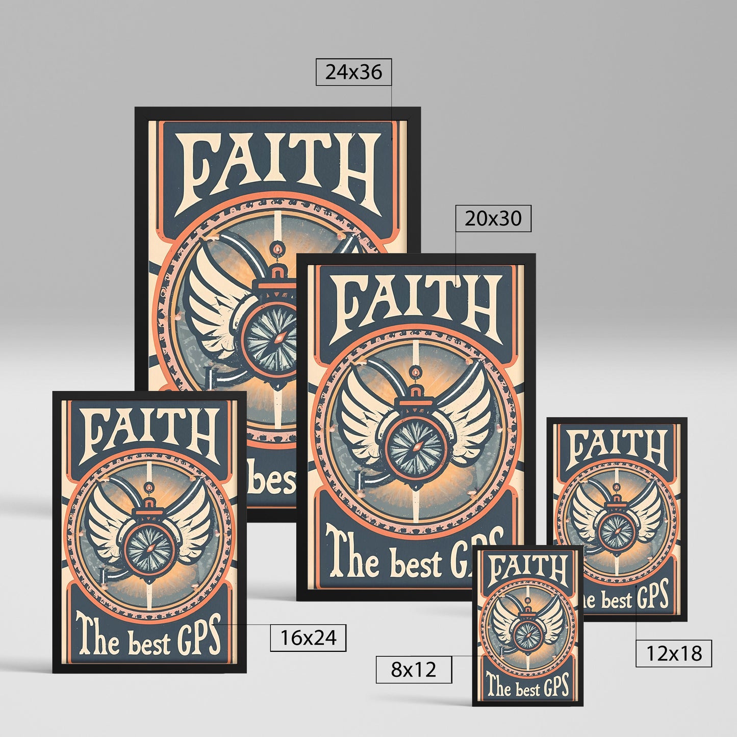 Faith: The Best GPS Retro Style Compass with Wings Framed Poster