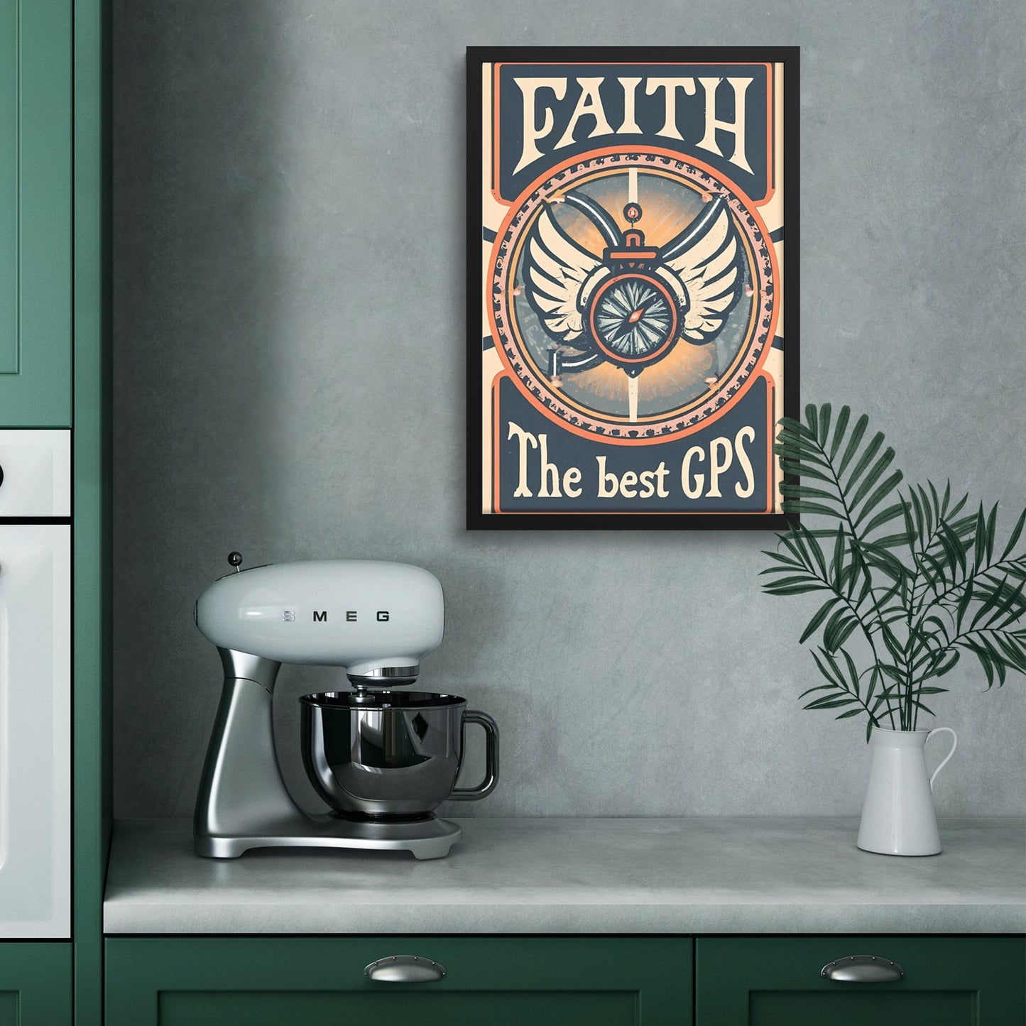 Faith: The Best GPS Retro Style Compass with Wings Framed Poster