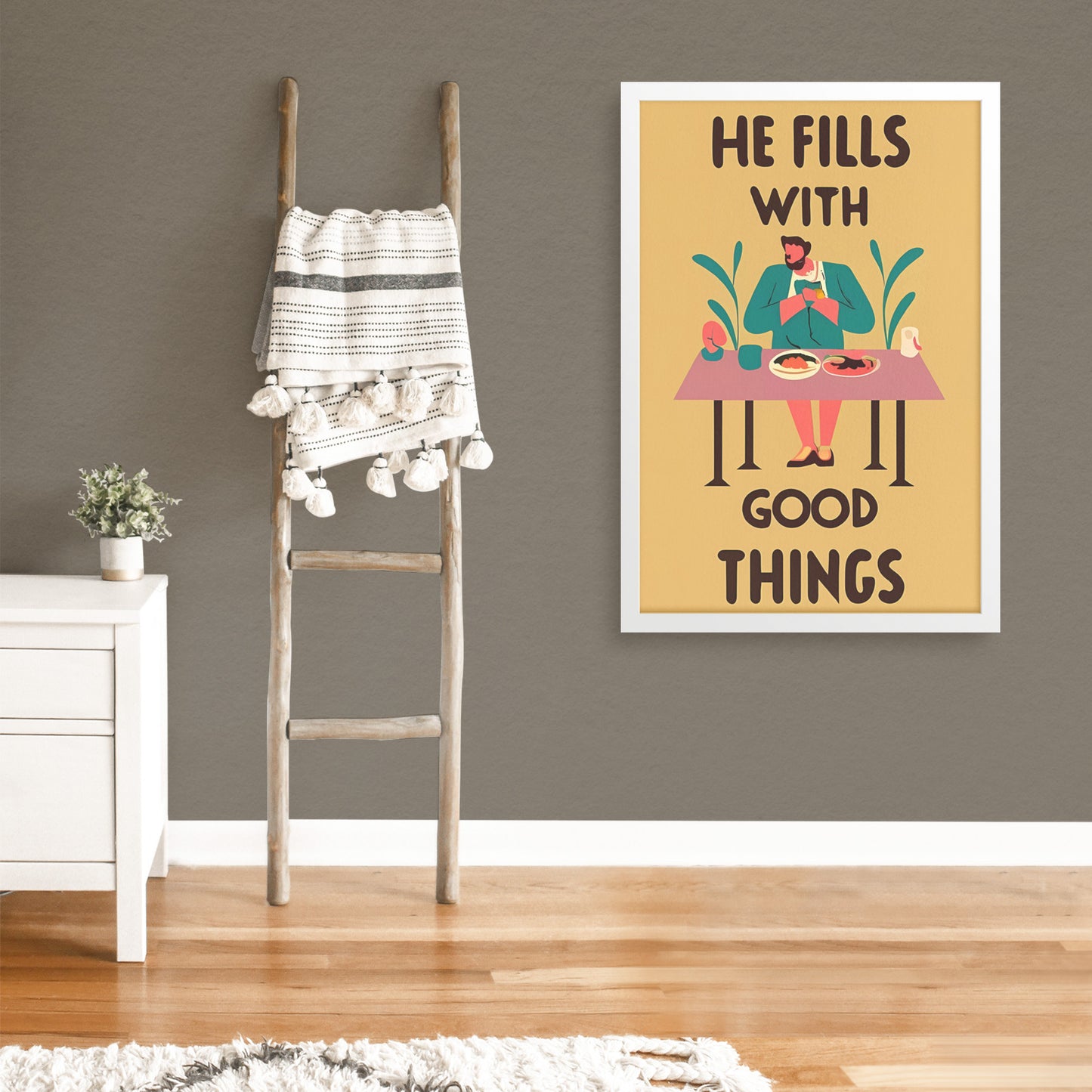 He Fills with Good Things Retro Style Framed Poster
