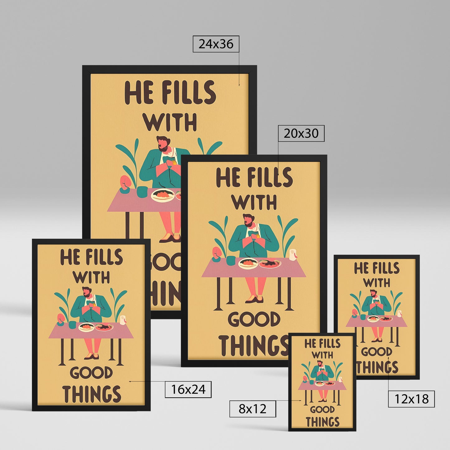 He Fills with Good Things Retro Style Framed Poster
