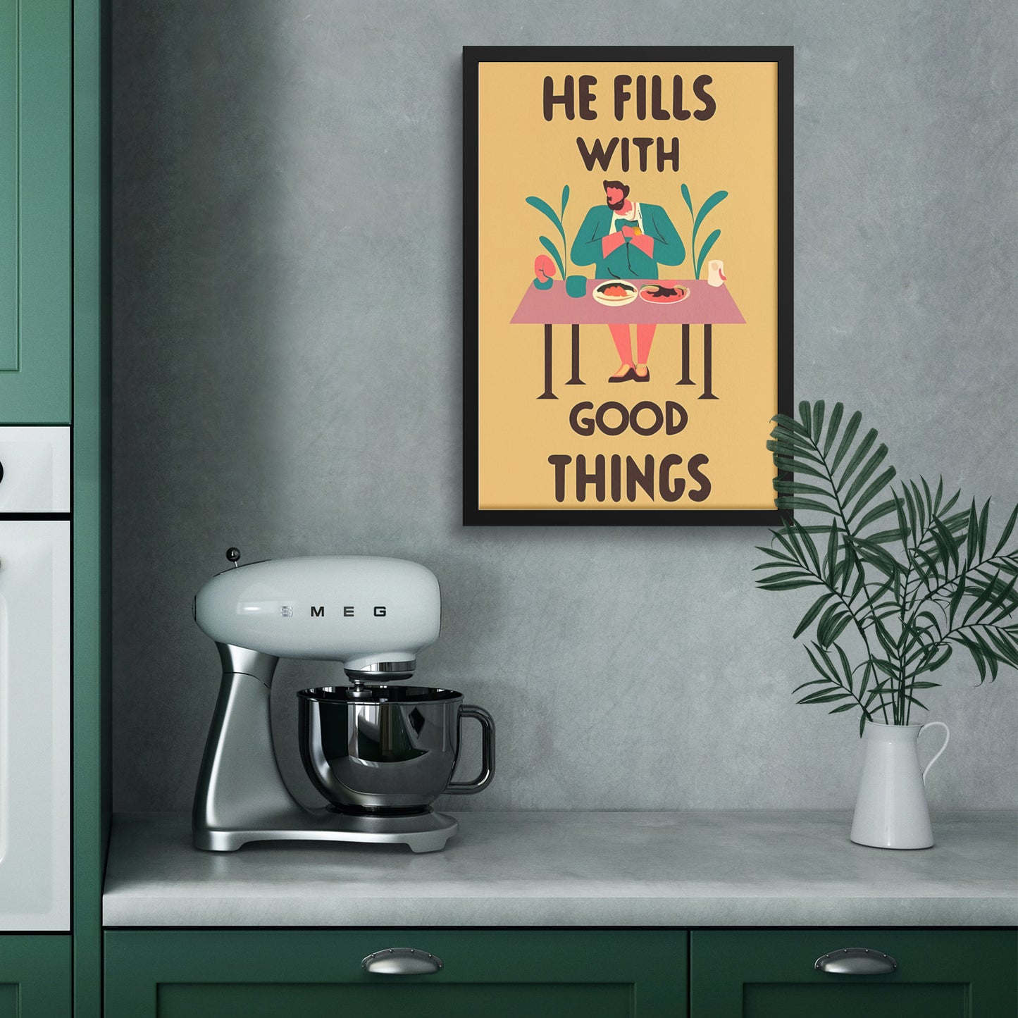 He Fills with Good Things Retro Style Framed Poster