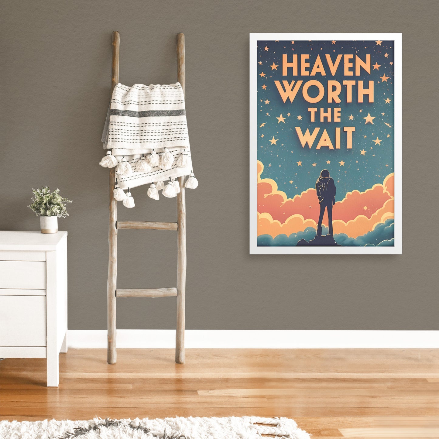 Heaven: Worth the Wait Retro Style Starry Night Sky Framed Poster