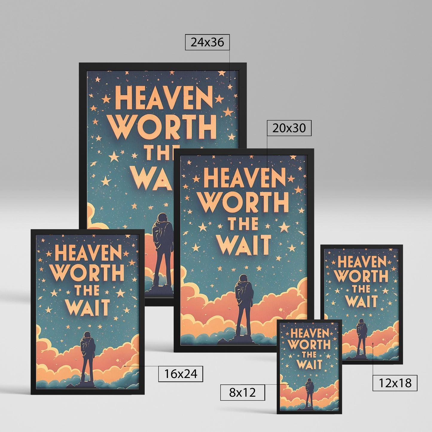 Heaven: Worth the Wait Retro Style Starry Night Sky Framed Poster
