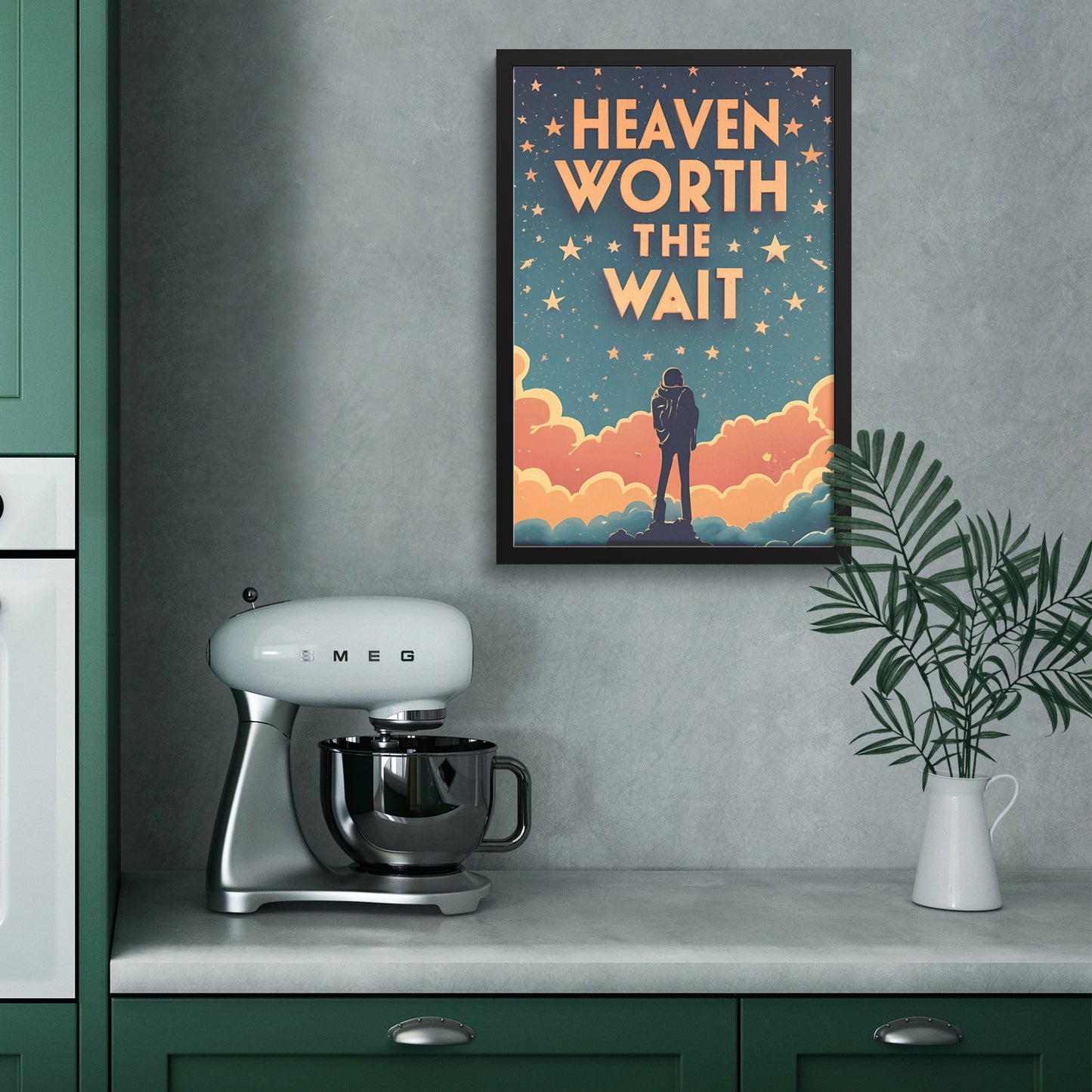 Heaven: Worth the Wait Retro Style Starry Night Sky Framed Poster