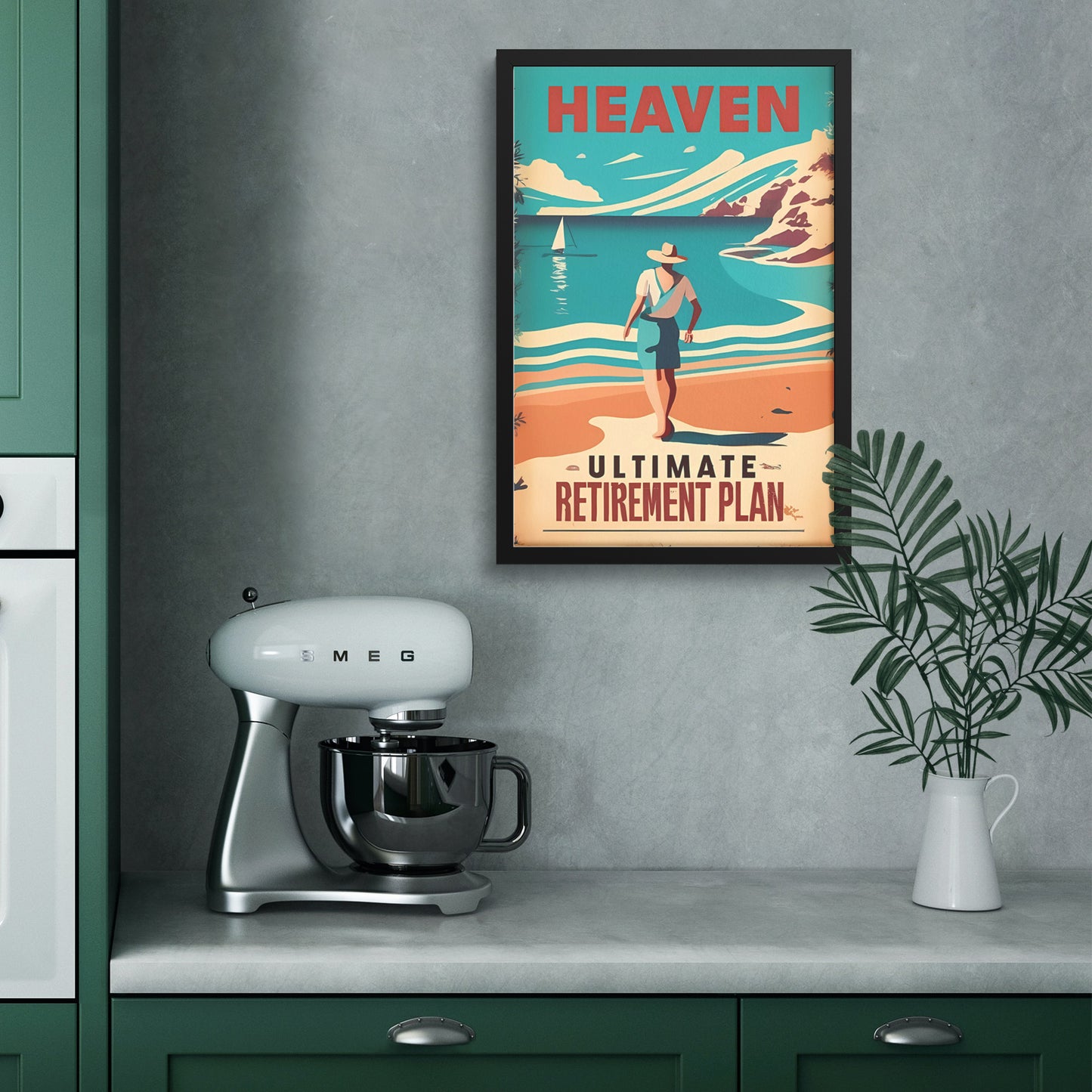 Heaven, the Ultimate Retirement Plan Retro Style Beach Man Framed Poster