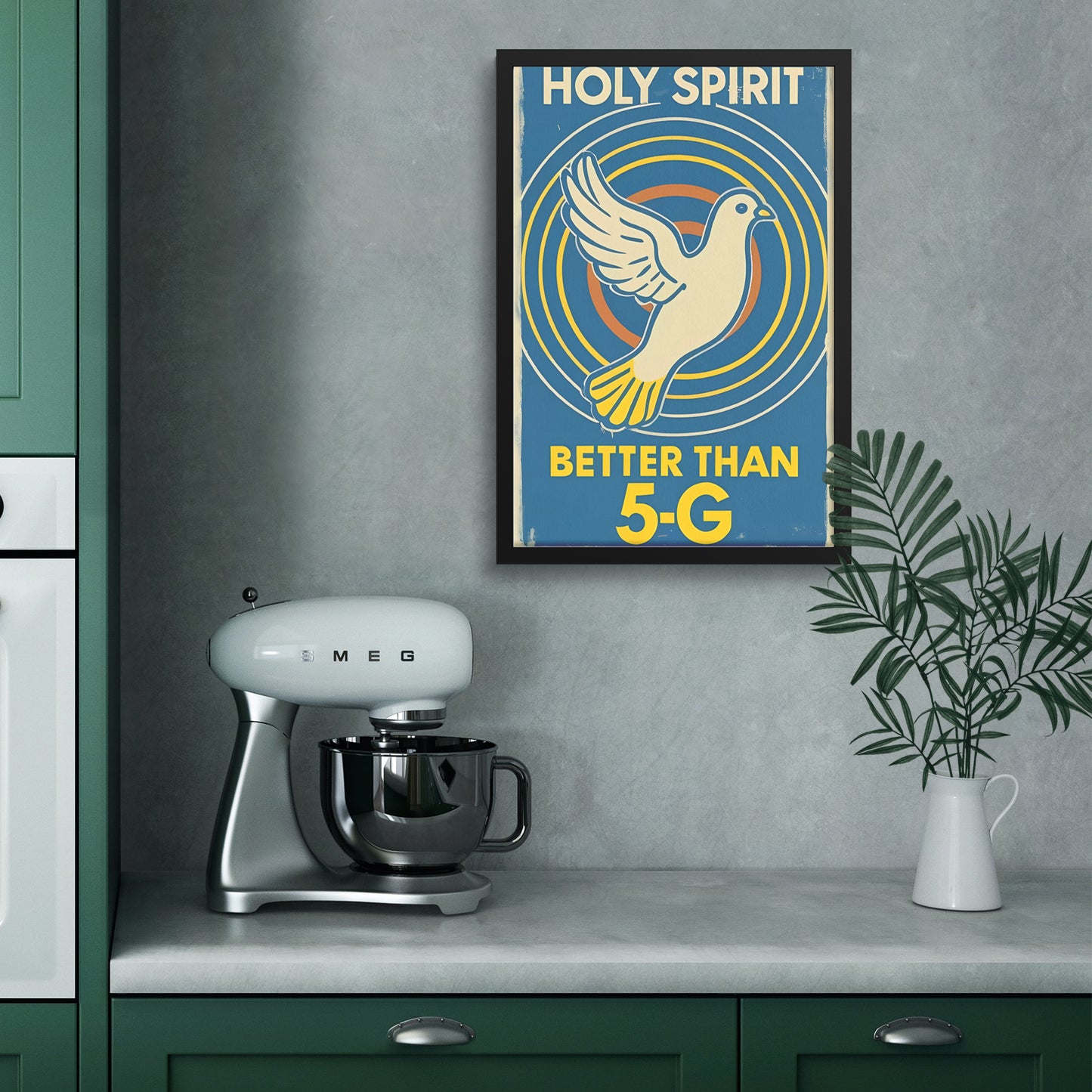 Holy Spirit: Better than 5G Retro Style Pigeon Framed Poster