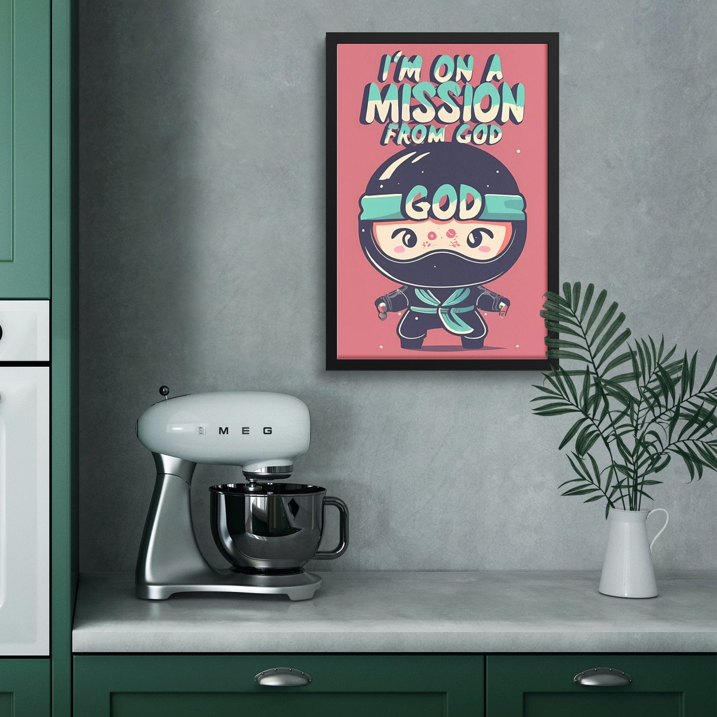 I'm on a Mission from God Retro Style Ninja Framed Poster