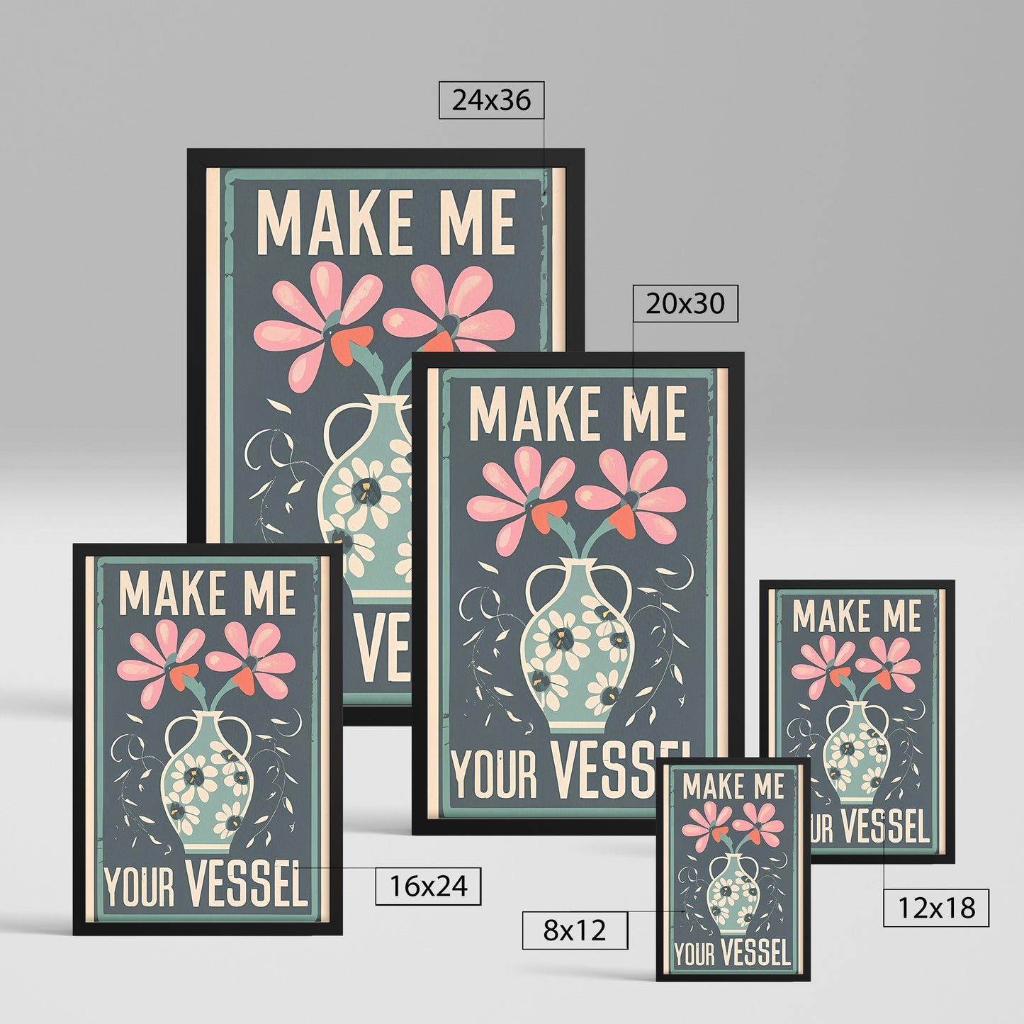 Make Me Your Vessel Retro Style Vase Floral Framed Poster