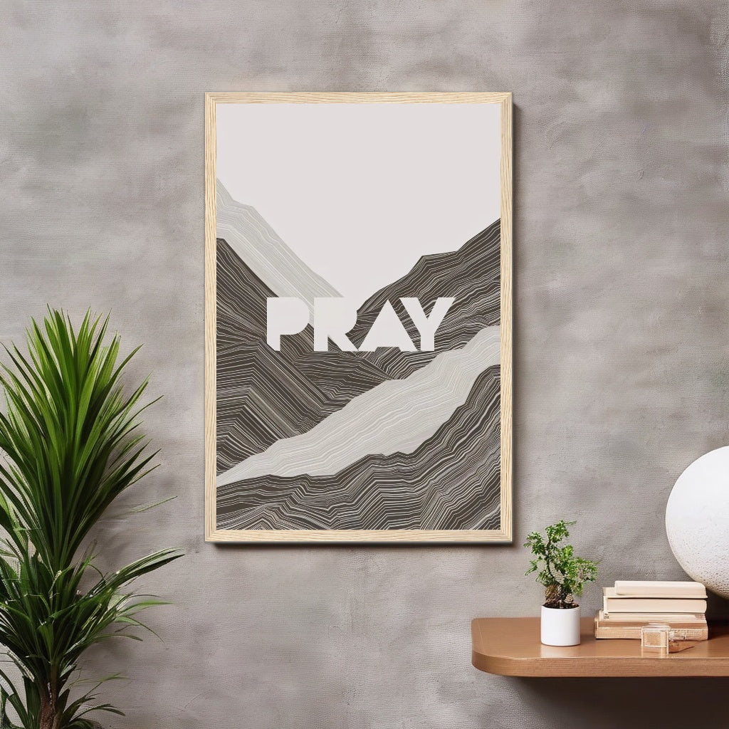 PRAY Mountain Art Print | Minimalist Christian Wall Decor – Lafia Craft
