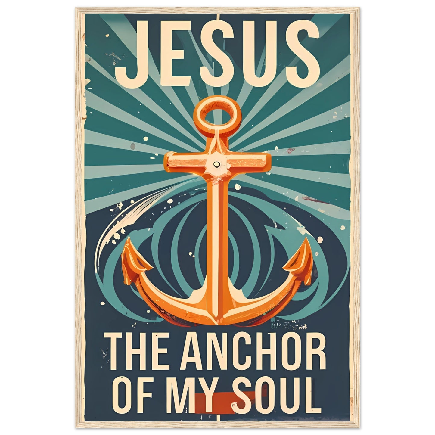 Jesus, the Anchor of My Soul Retro Style Christian Cross Deep Ocean Framed Poster