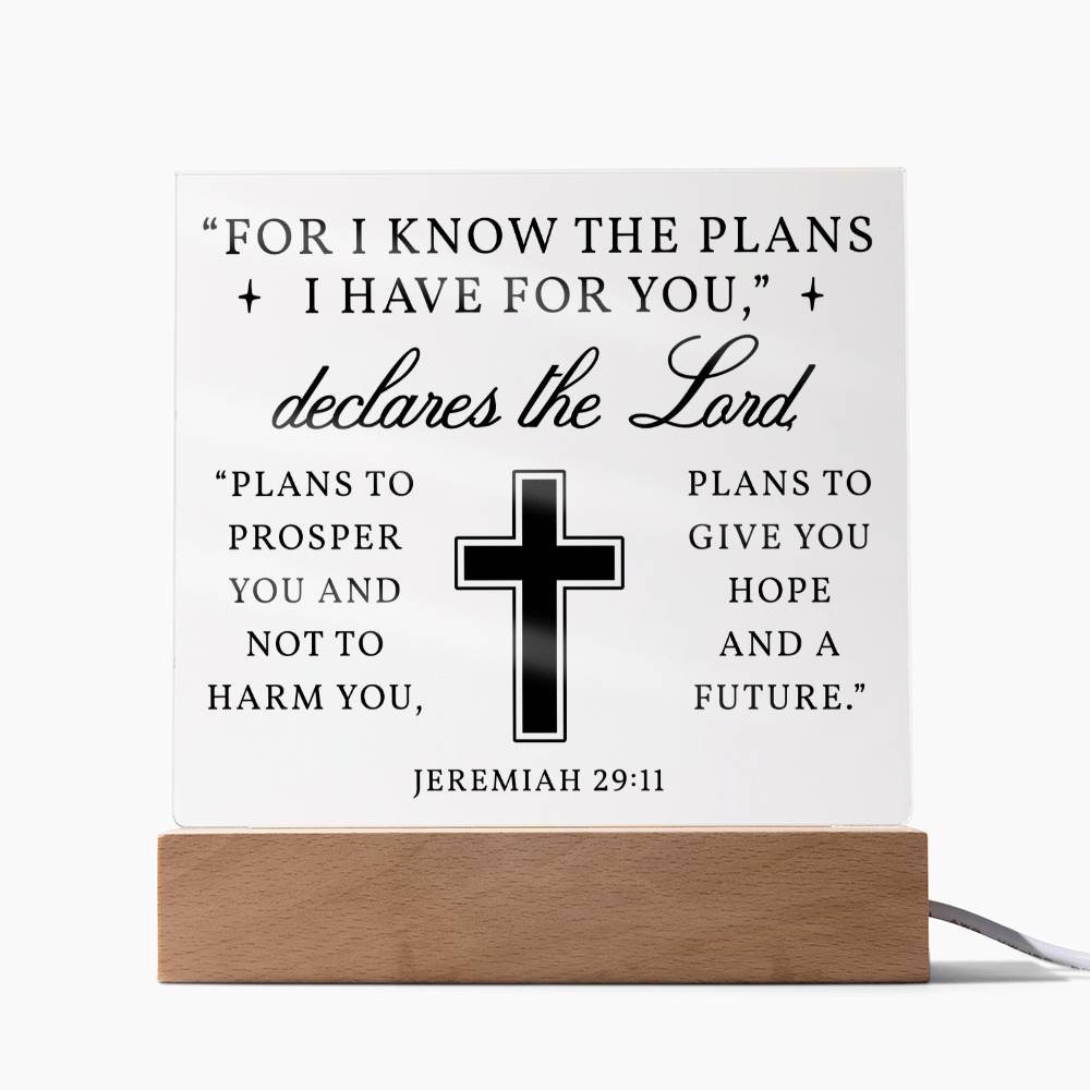 Hope and Future - Jeremiah 29:11 Acrylic Square Plaque Nightlight