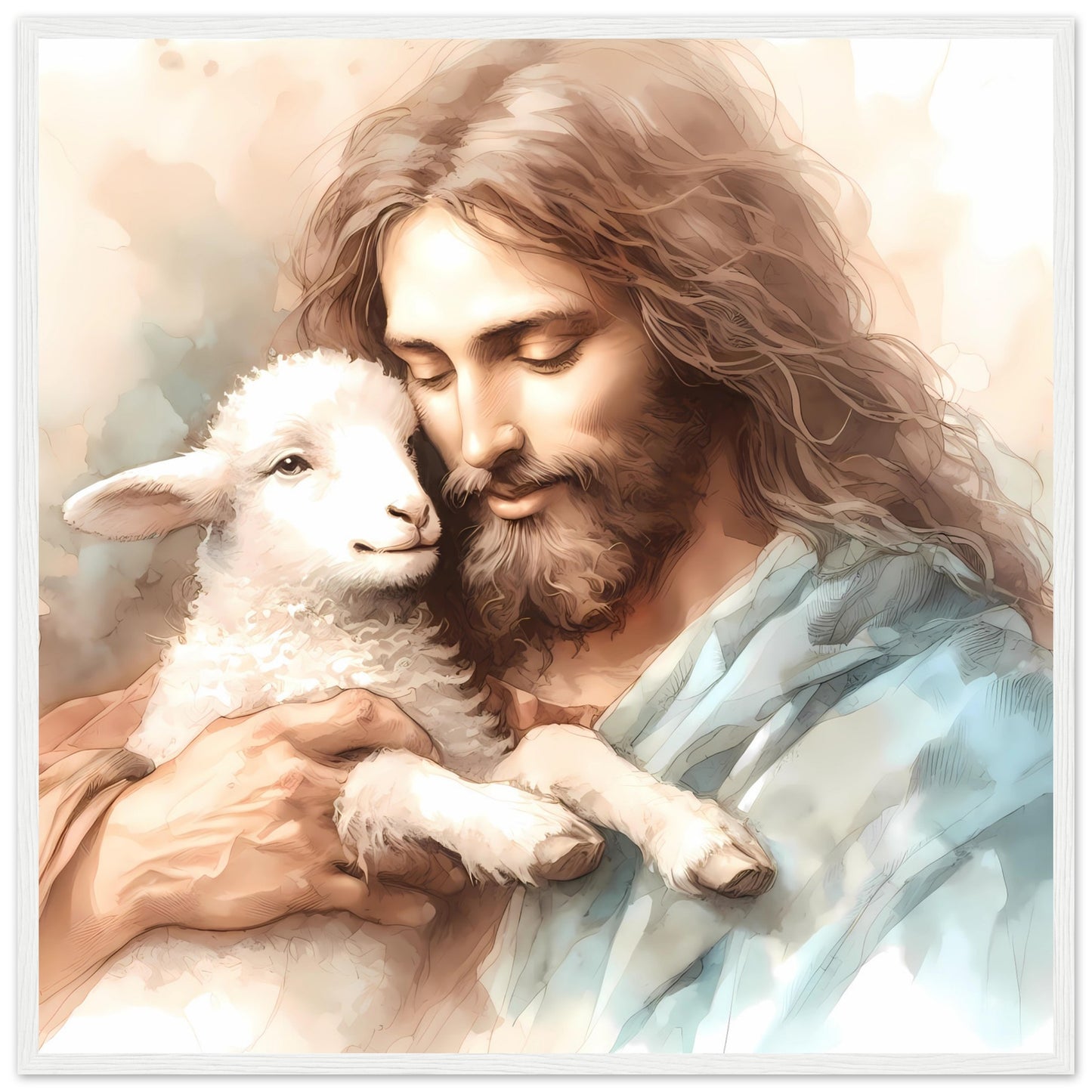 Jesus and the Lamb Watercolor Framed Print