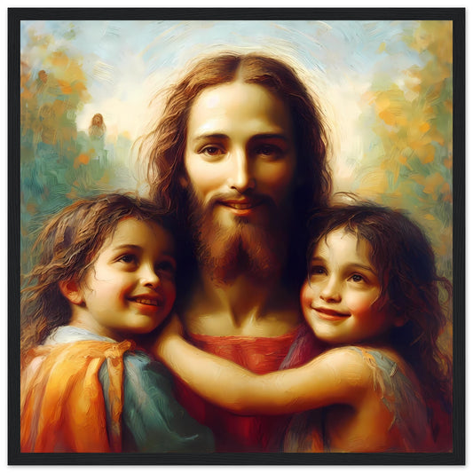 Jesus with Children Oil Painting Framed Print