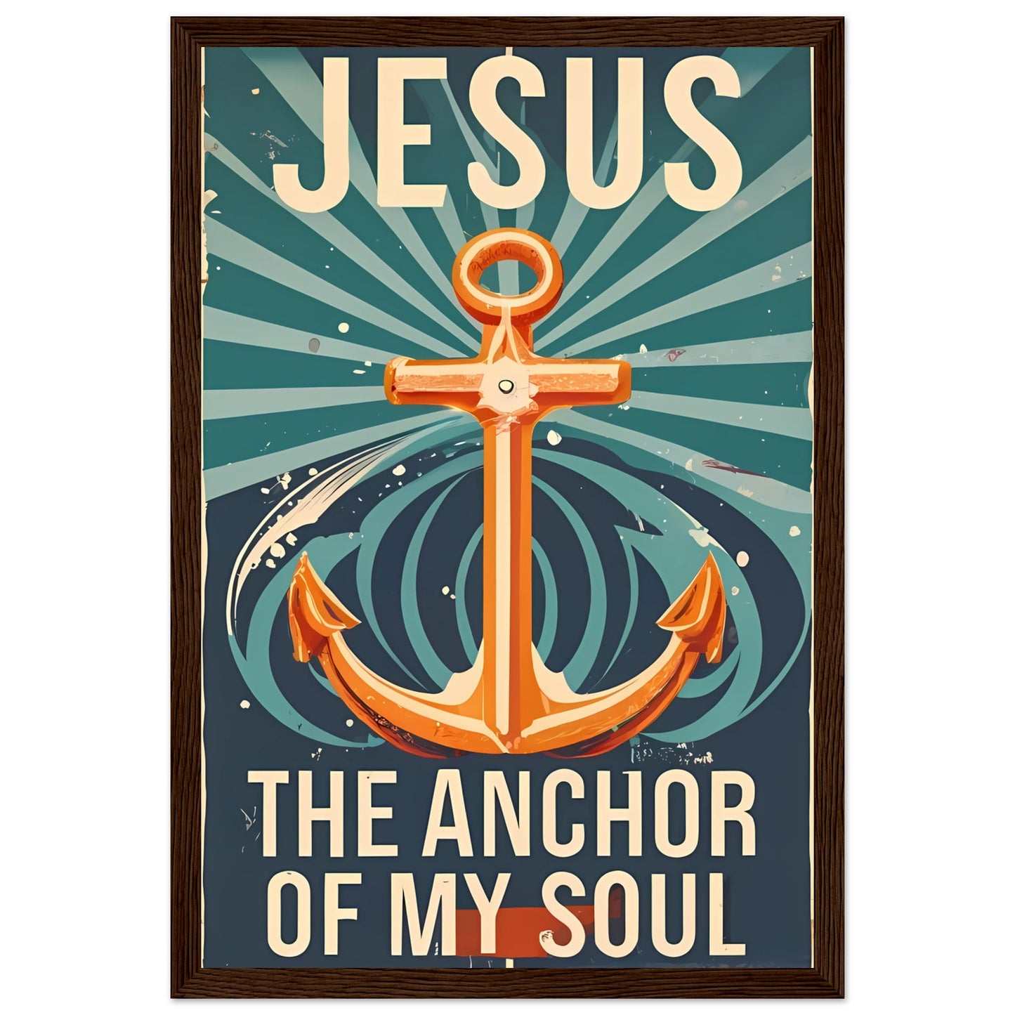 Jesus, the Anchor of My Soul Retro Style Christian Cross Deep Ocean Framed Poster