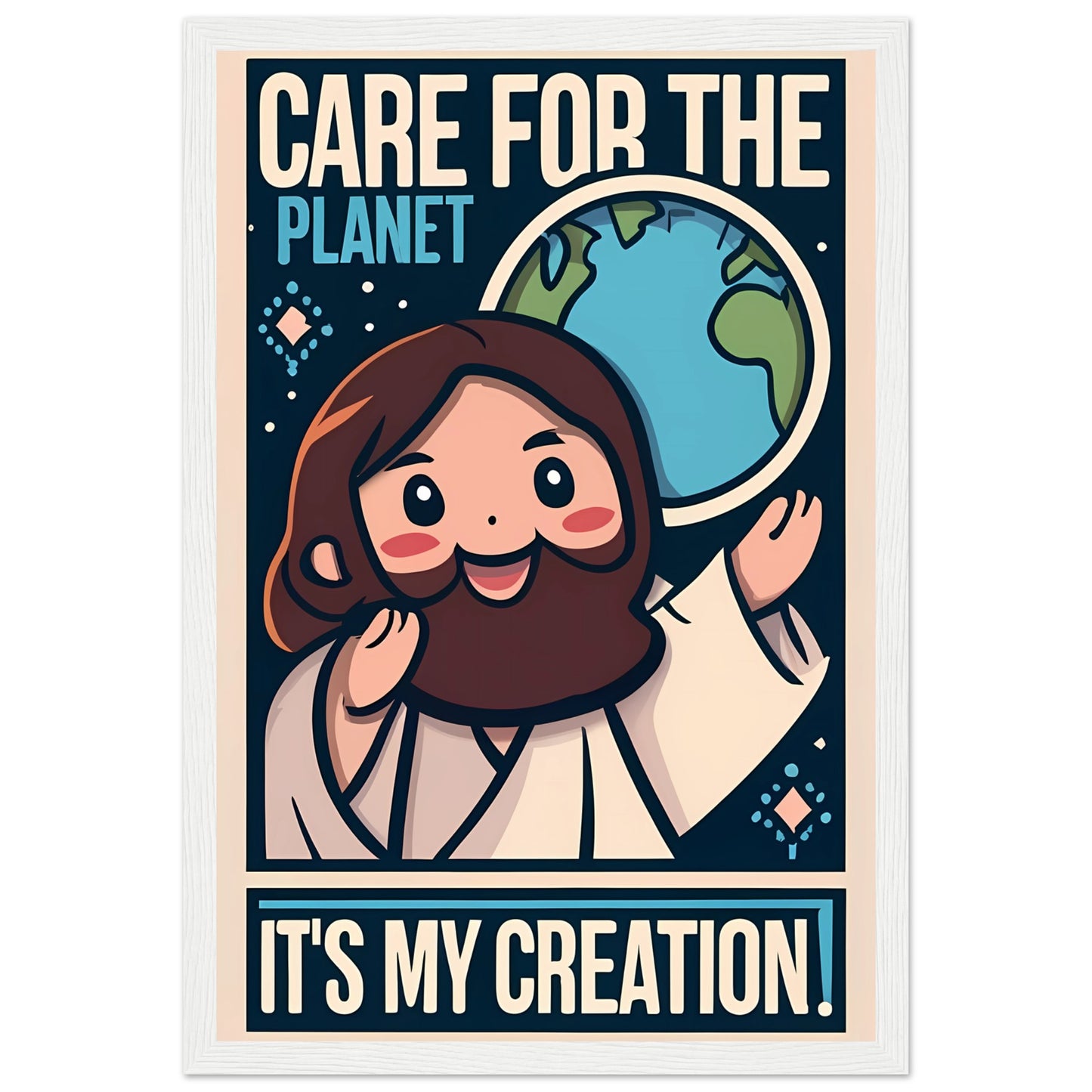 Cartoon Jesus Care for the Planet Framed Poster